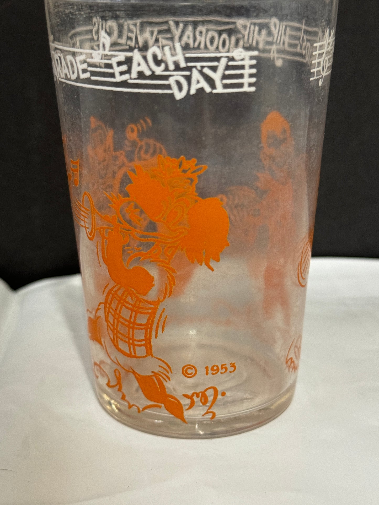 Howdy Doody Hey Kids! Parade Orange Welch's Glass Vintage