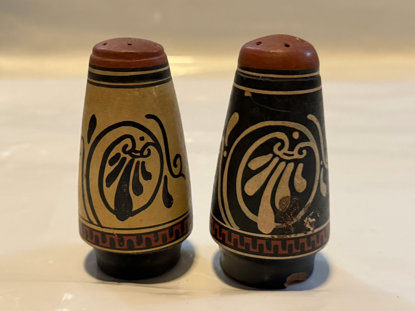 Hand-Painted Greek Salt N Pepper Shakers Vintage