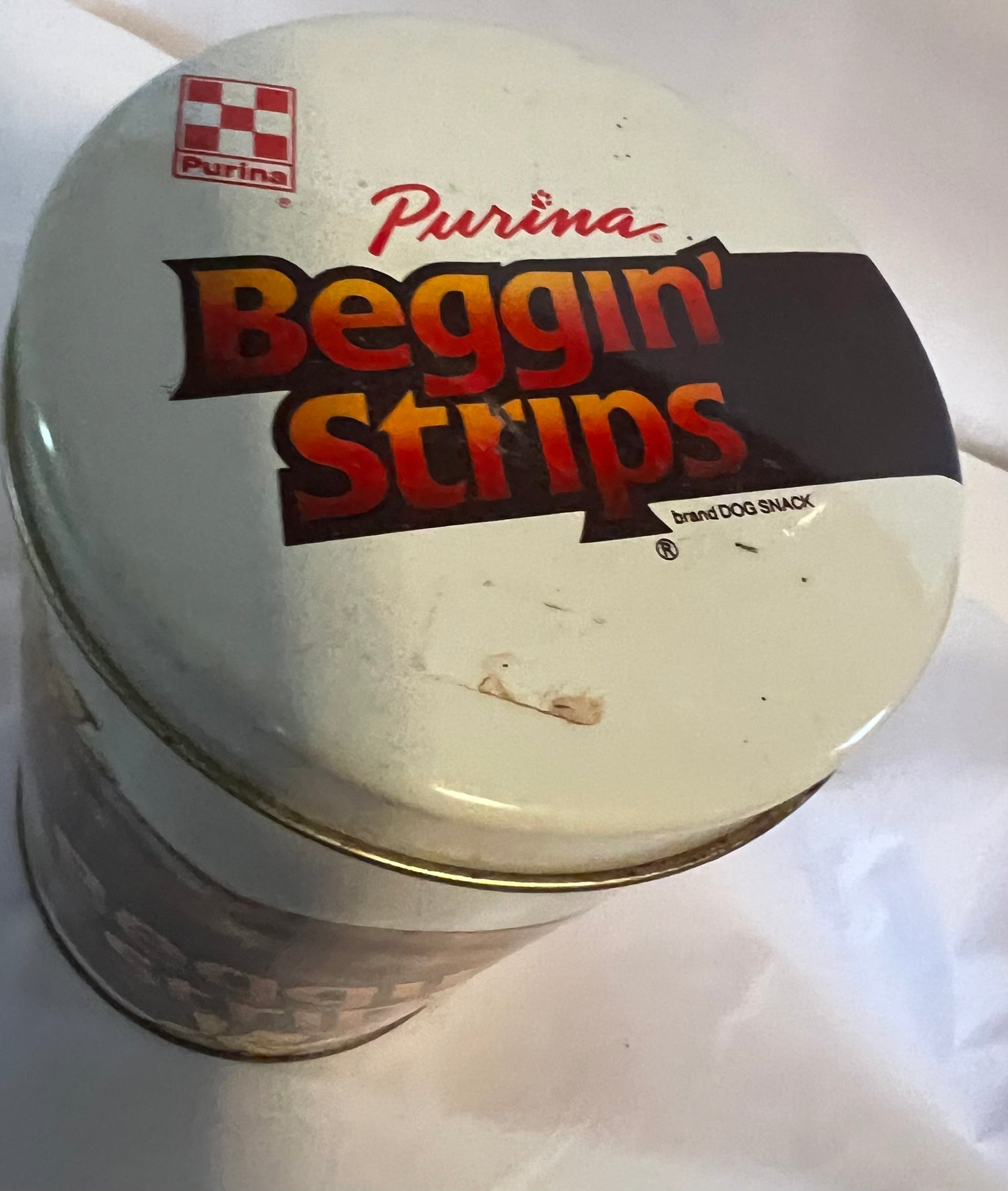 Ralston Purina Bacon Beggin Strips Dog Treats Snack Tin 1989 Promotion Vintage