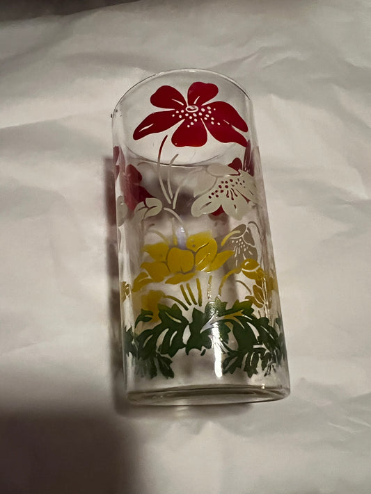 Peanut Butter Glass Red, White, Yellow and Green Floral Design /2 Vintage