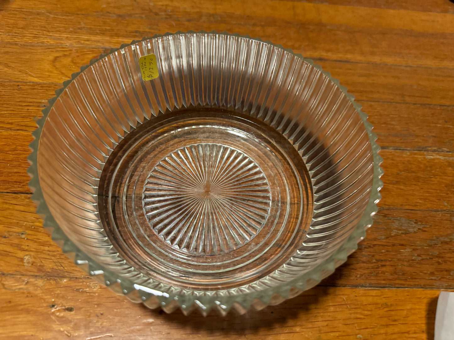 Crystal Bowl Queen Mary Vertical Ribbed Anchor Hocking Glass Co. 1940s Vintage