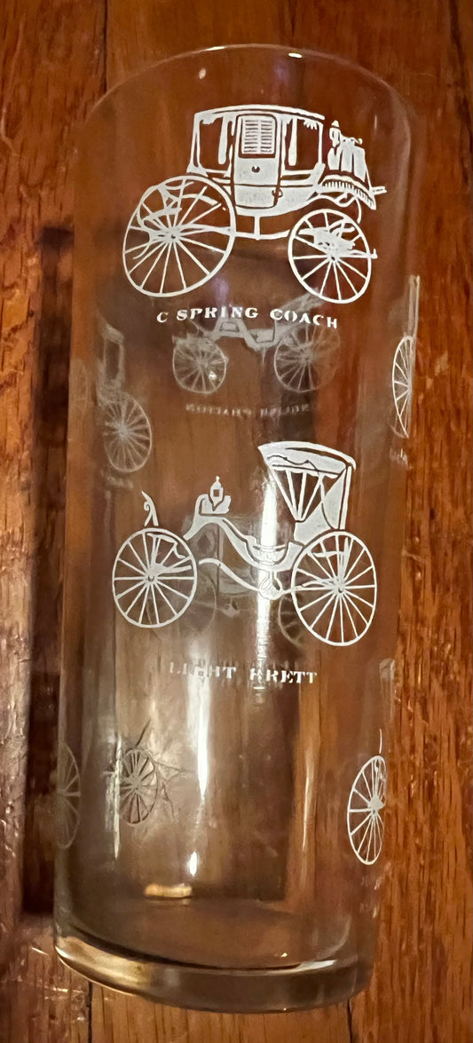 Carriage, Coach, and Buggy Glass Tumbler with White Graphics Vintage 1950’s