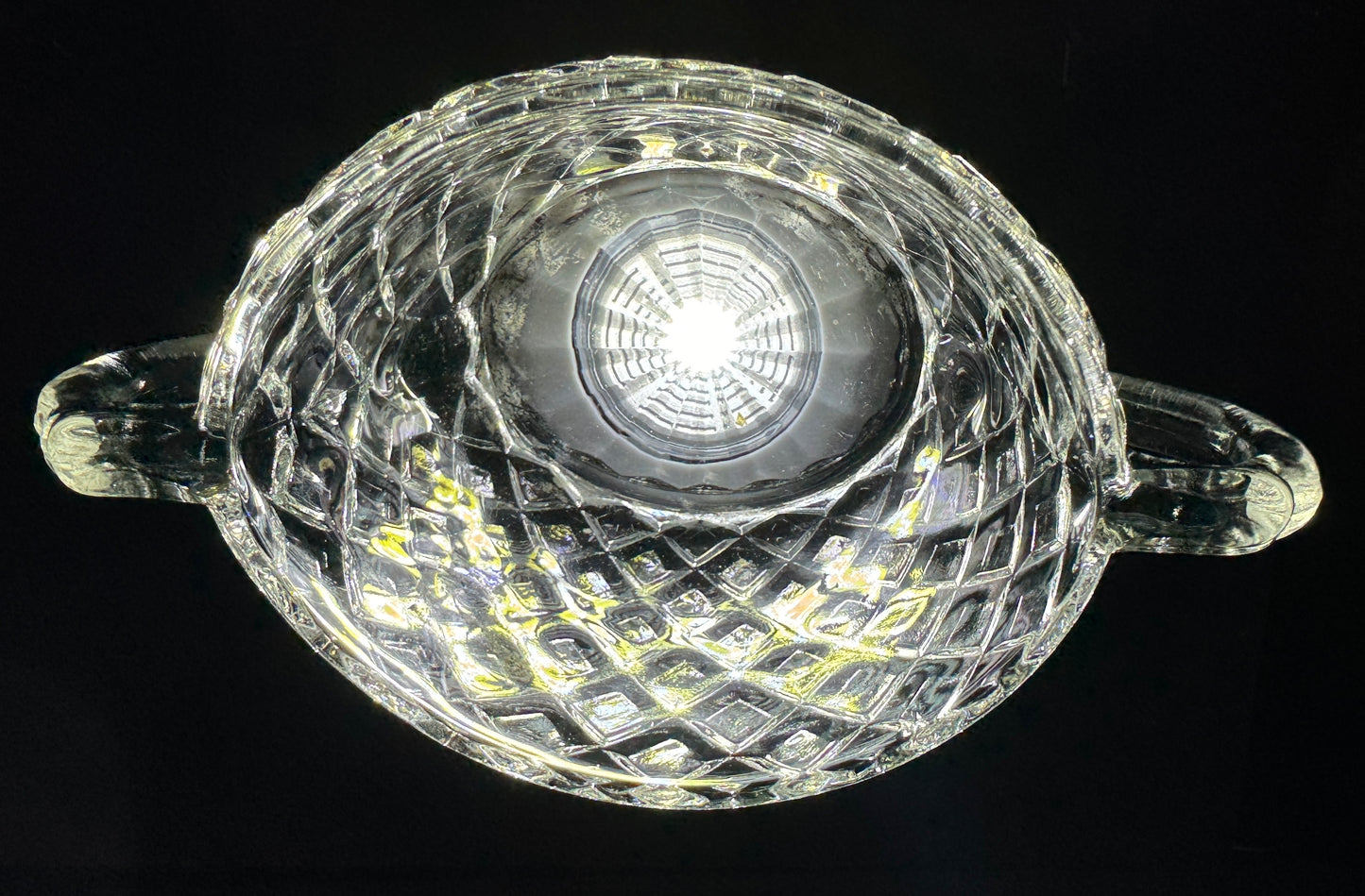 Crystal Clear Cube Open Sugar Bowl - Depression era Vintage