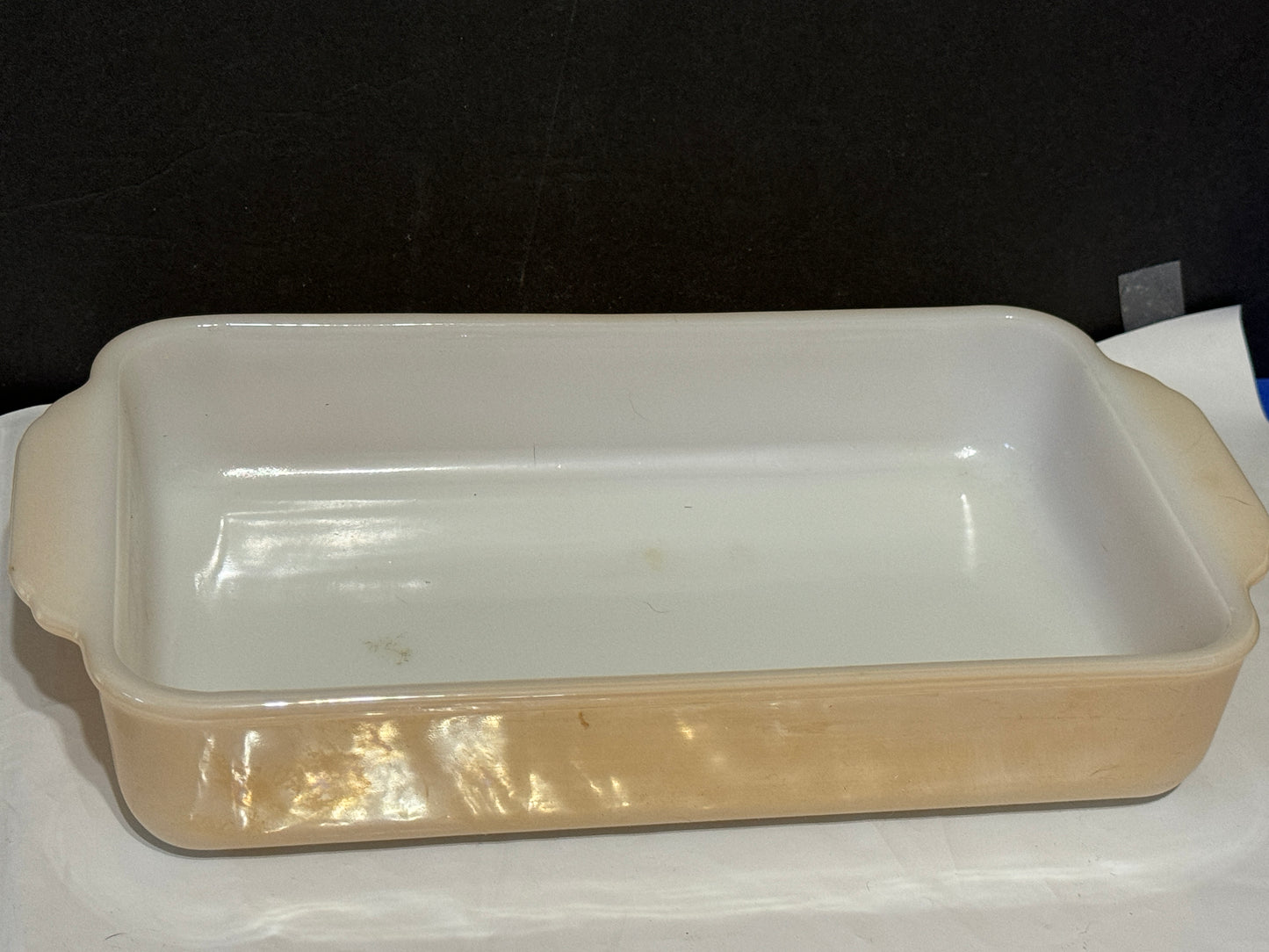 Fire King 409 Peach Lusterware Milk Glass 1 Qt. Dish Rectangular Pan - VINTAGE