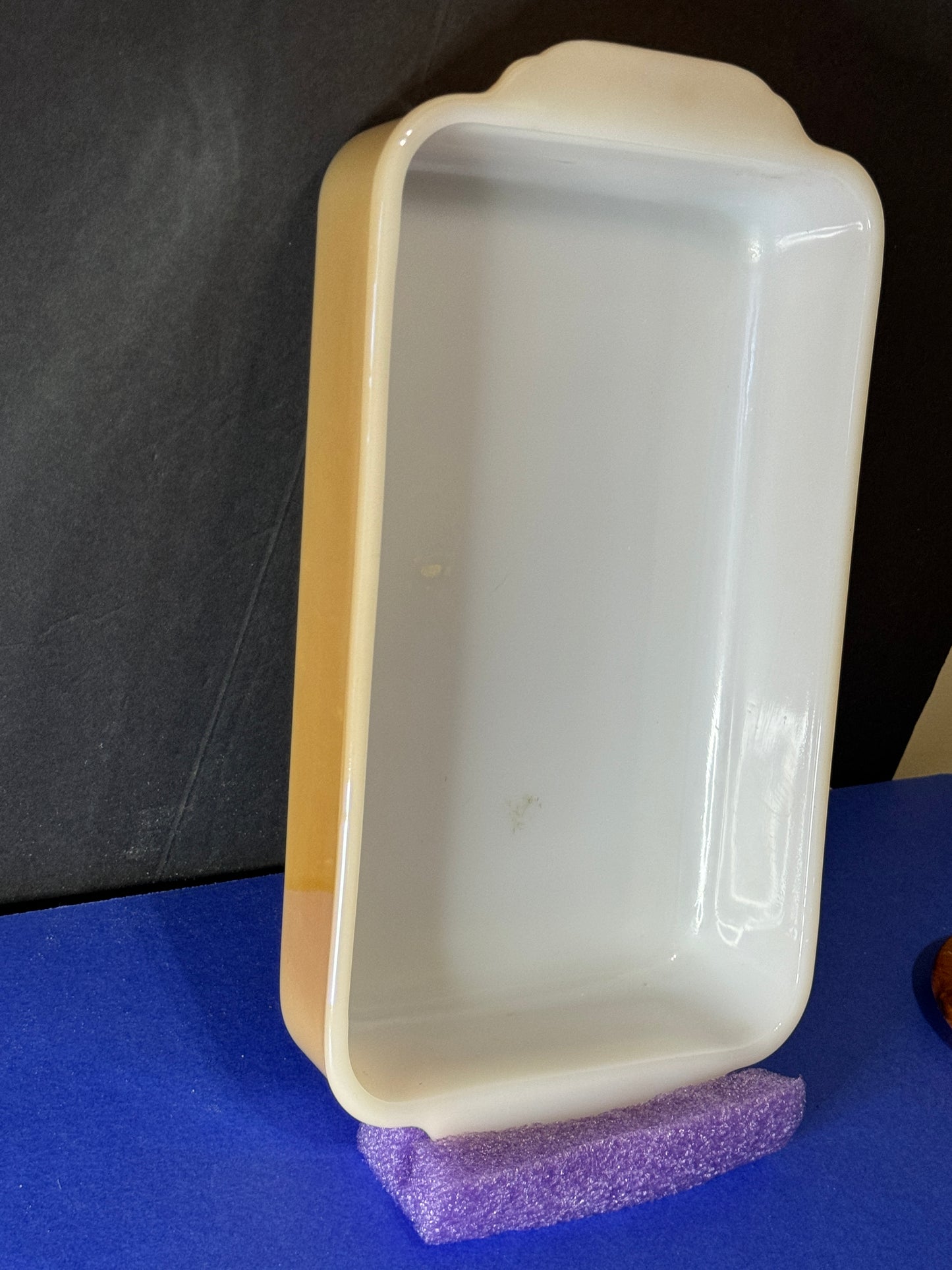 Fire King 409 Peach Lusterware Milk Glass 1 Qt. Dish Rectangular Pan - VINTAGE