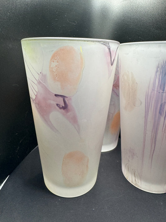 Frosted Glass Tumblers with Black, Pink and Orange swirly designs (set of 3)