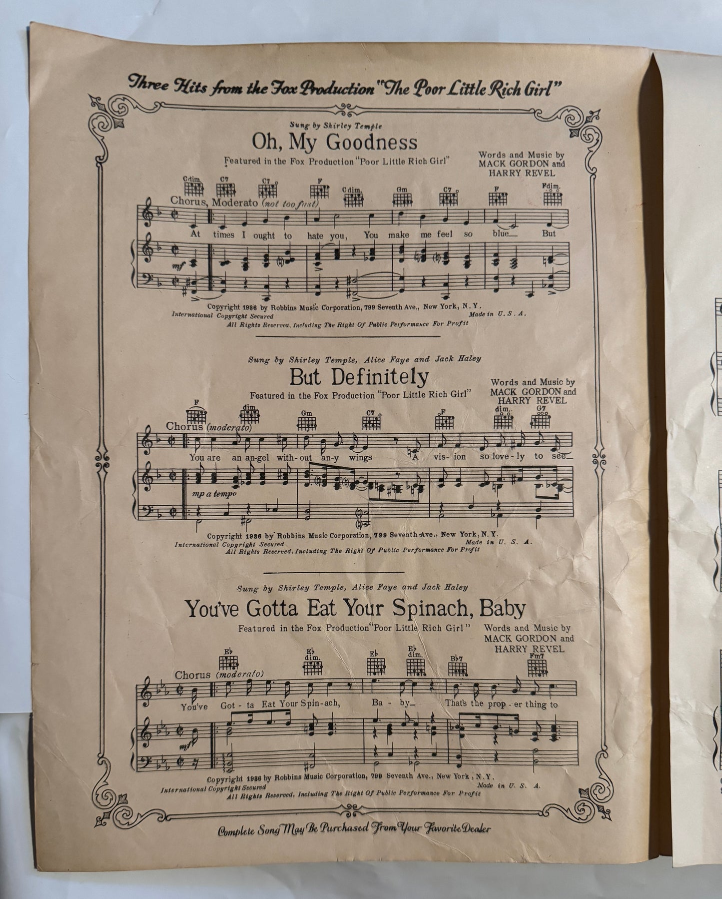 Shirley Temple Sheet Music "When I’m With You" From Poor Little Rich Girl 1936