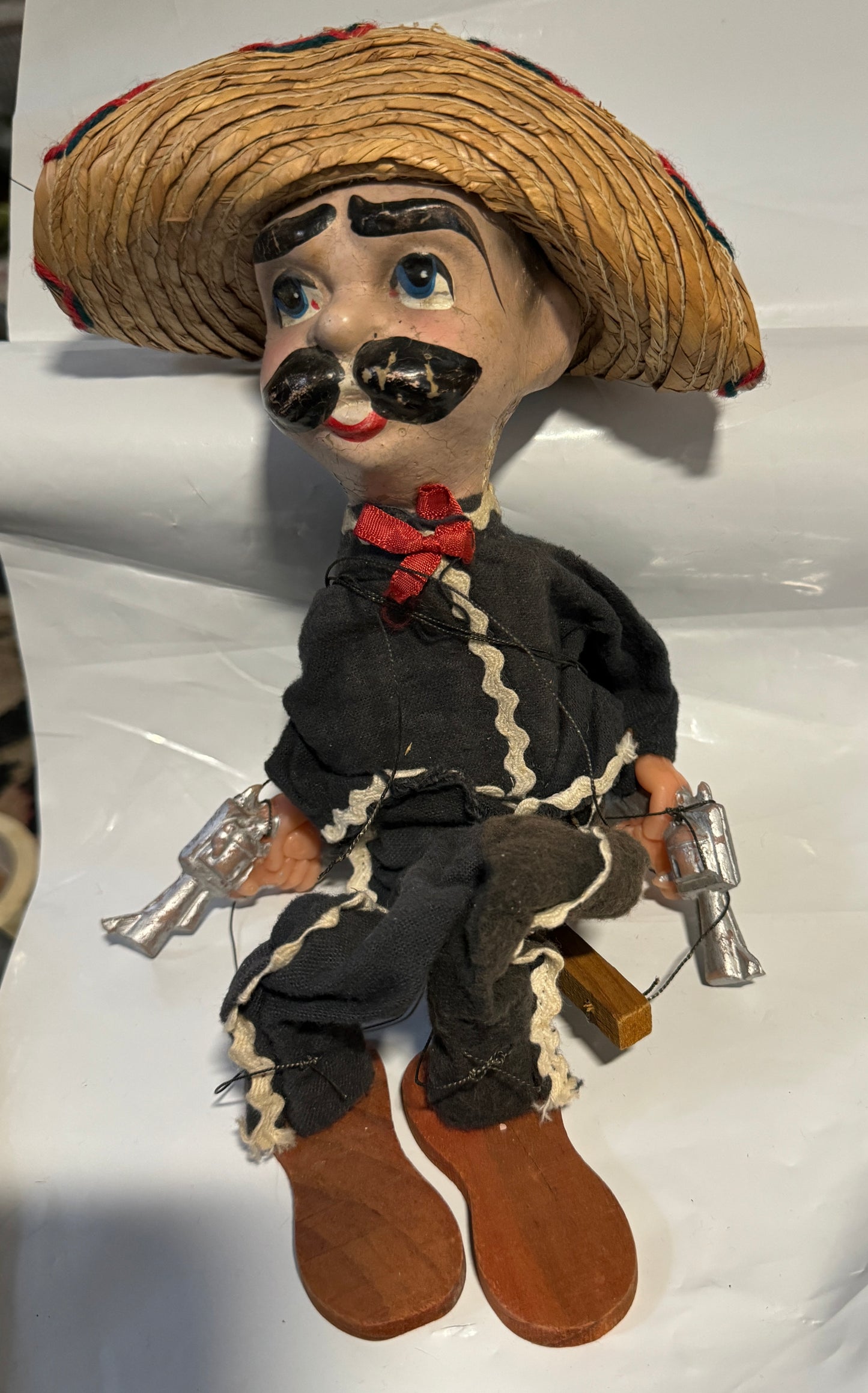 Mexican Bandito Gun Toting Bandit Puppet Marionette Vintage