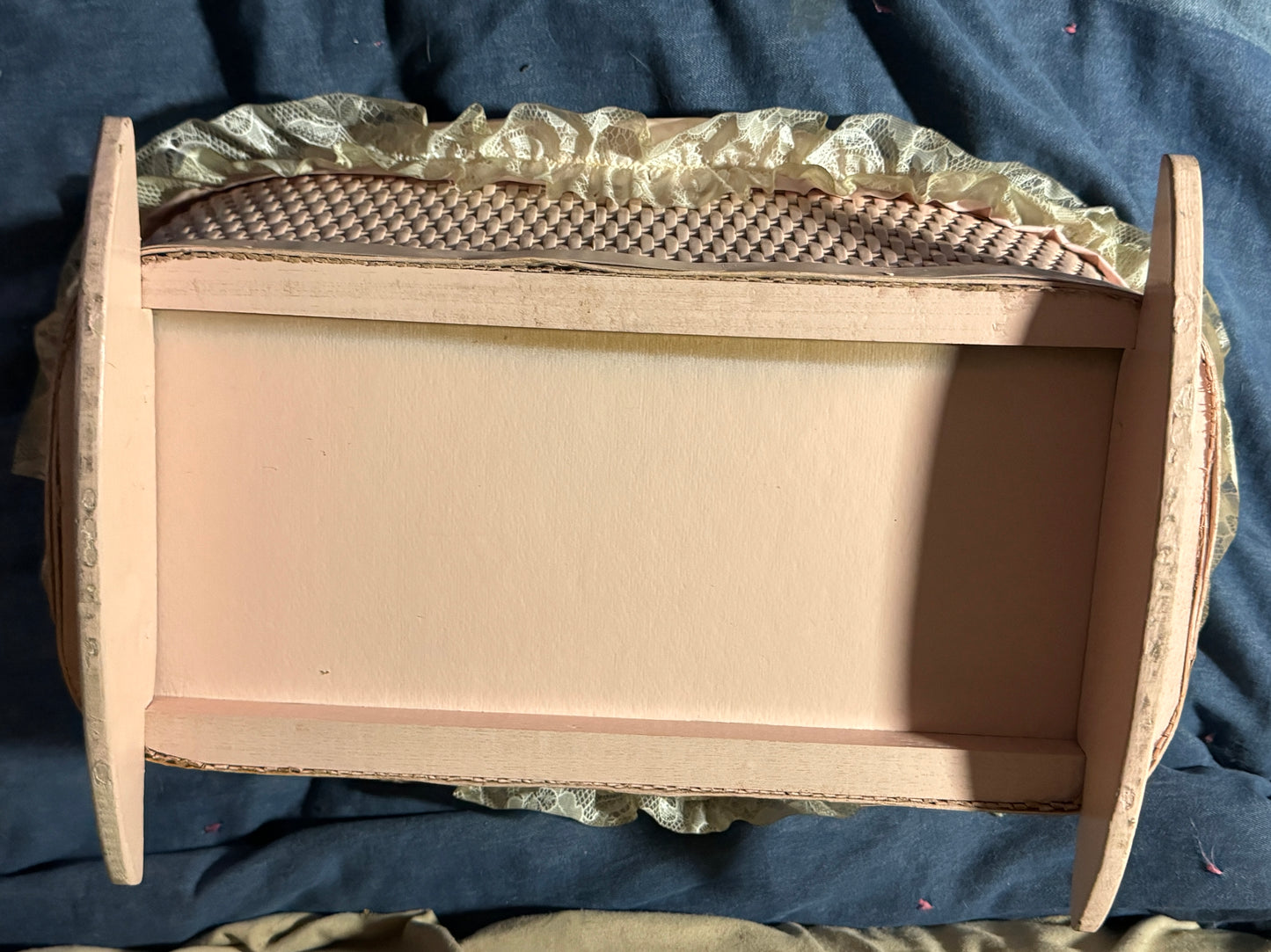 Baby Doll Bassinet Wicker Pink with Ruffles  Vintage
