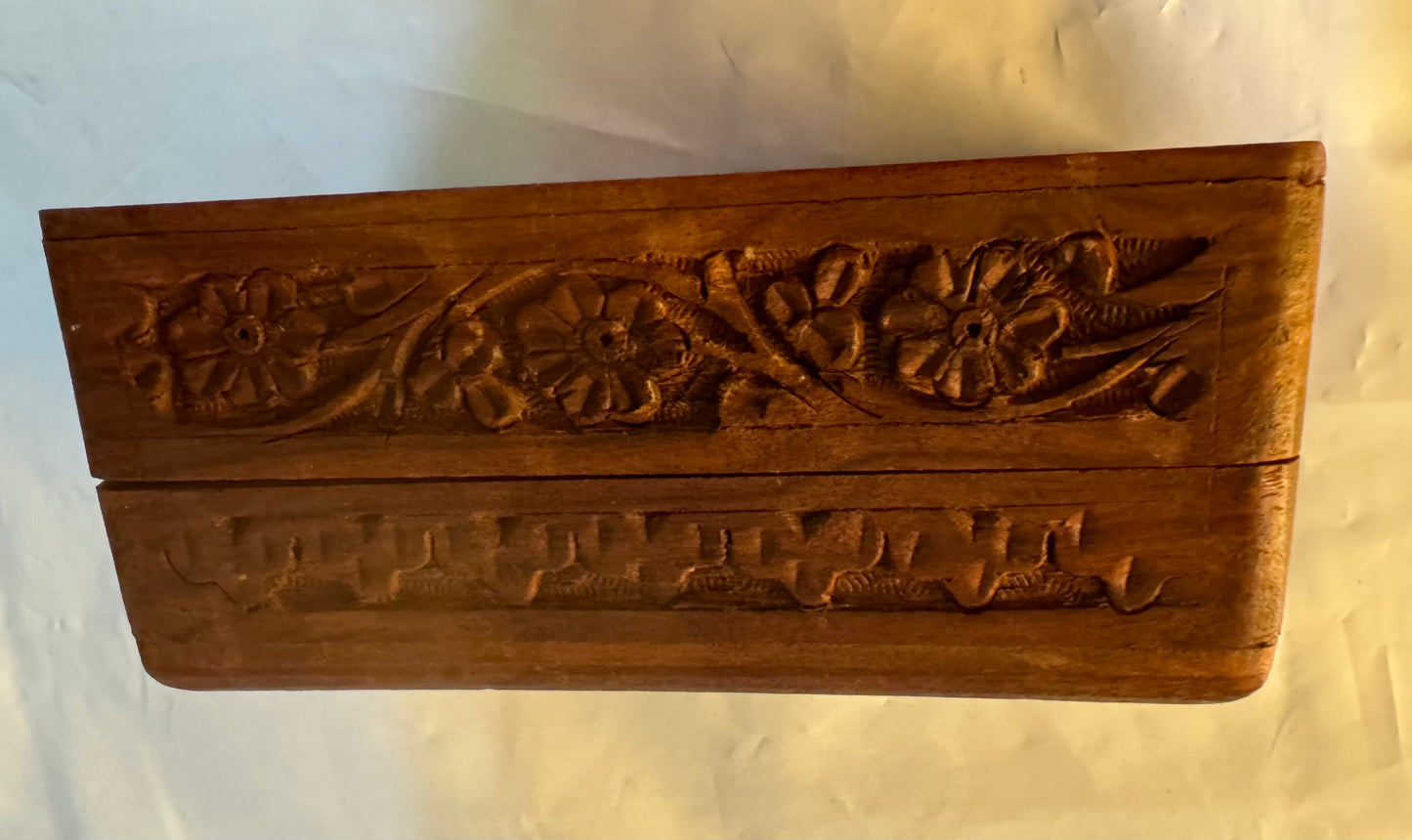 Beautifully Carved Unicorn and flowers - Wooden Box