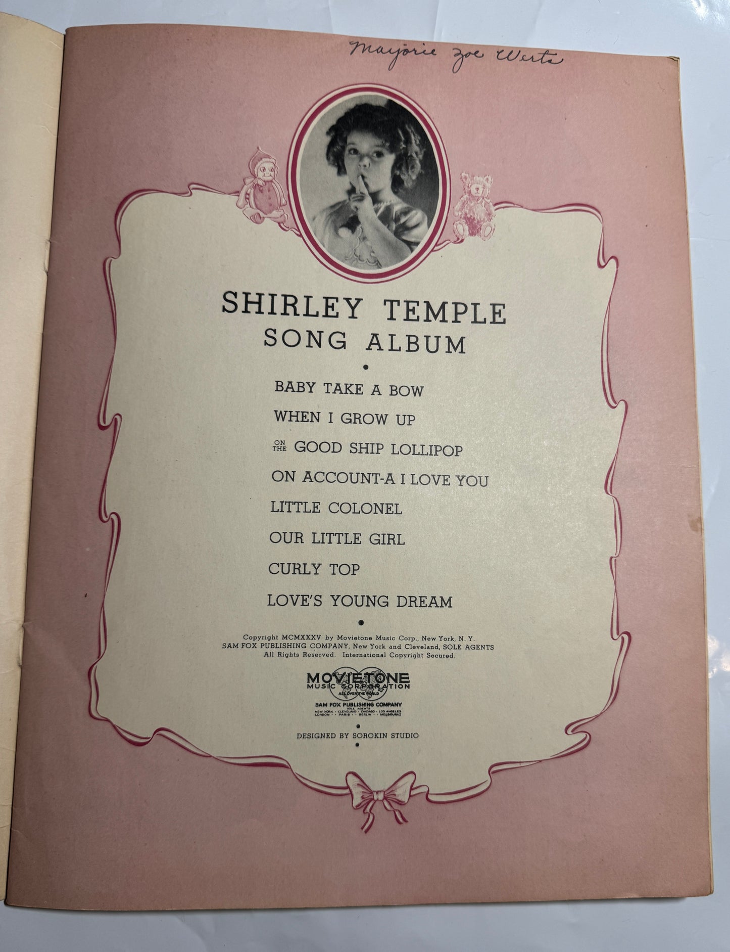 Shirley Temple Song Album Copyright 1935 Vintage