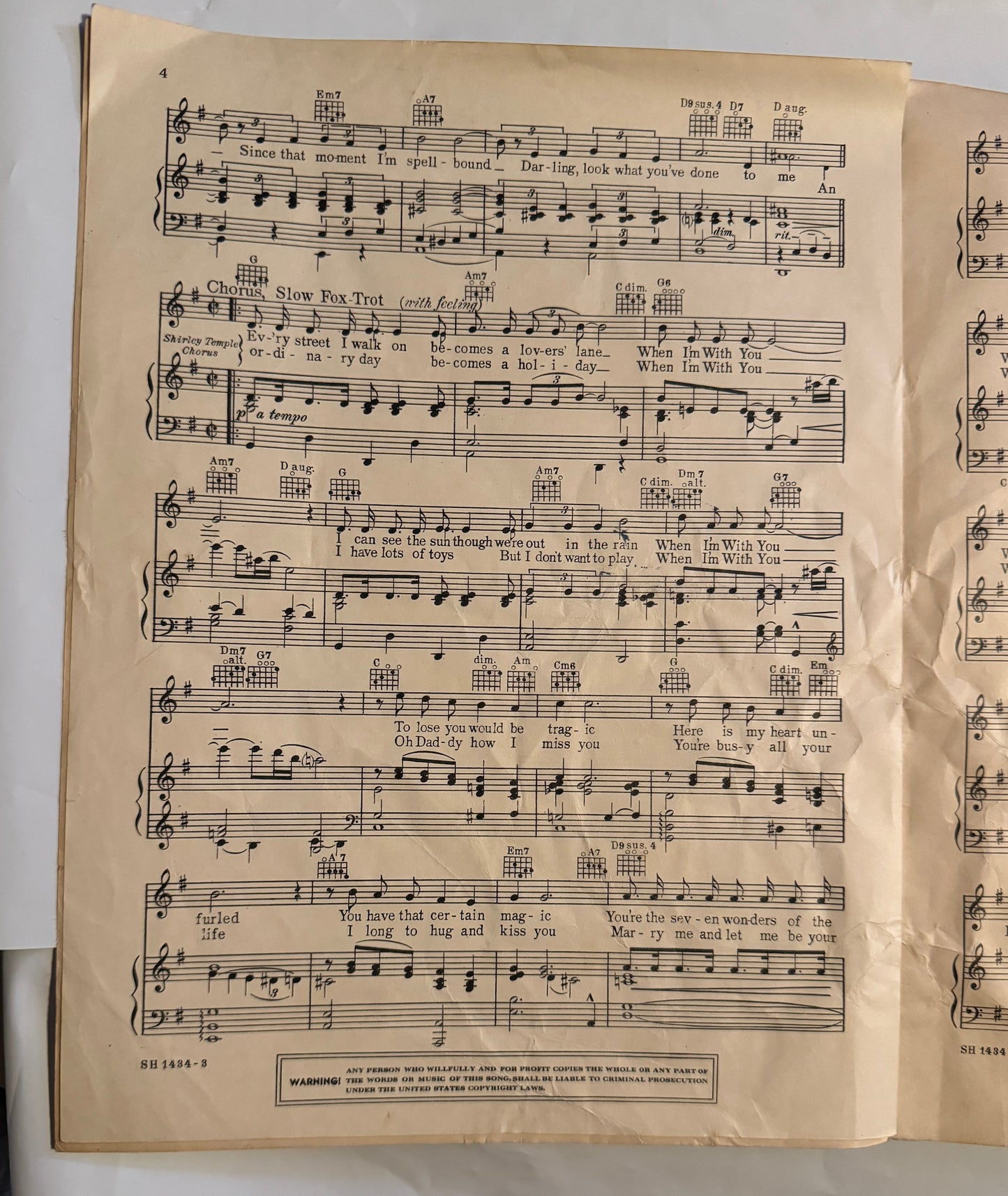 Shirley Temple Sheet Music "When I’m With You" From Poor Little Rich Girl 1936