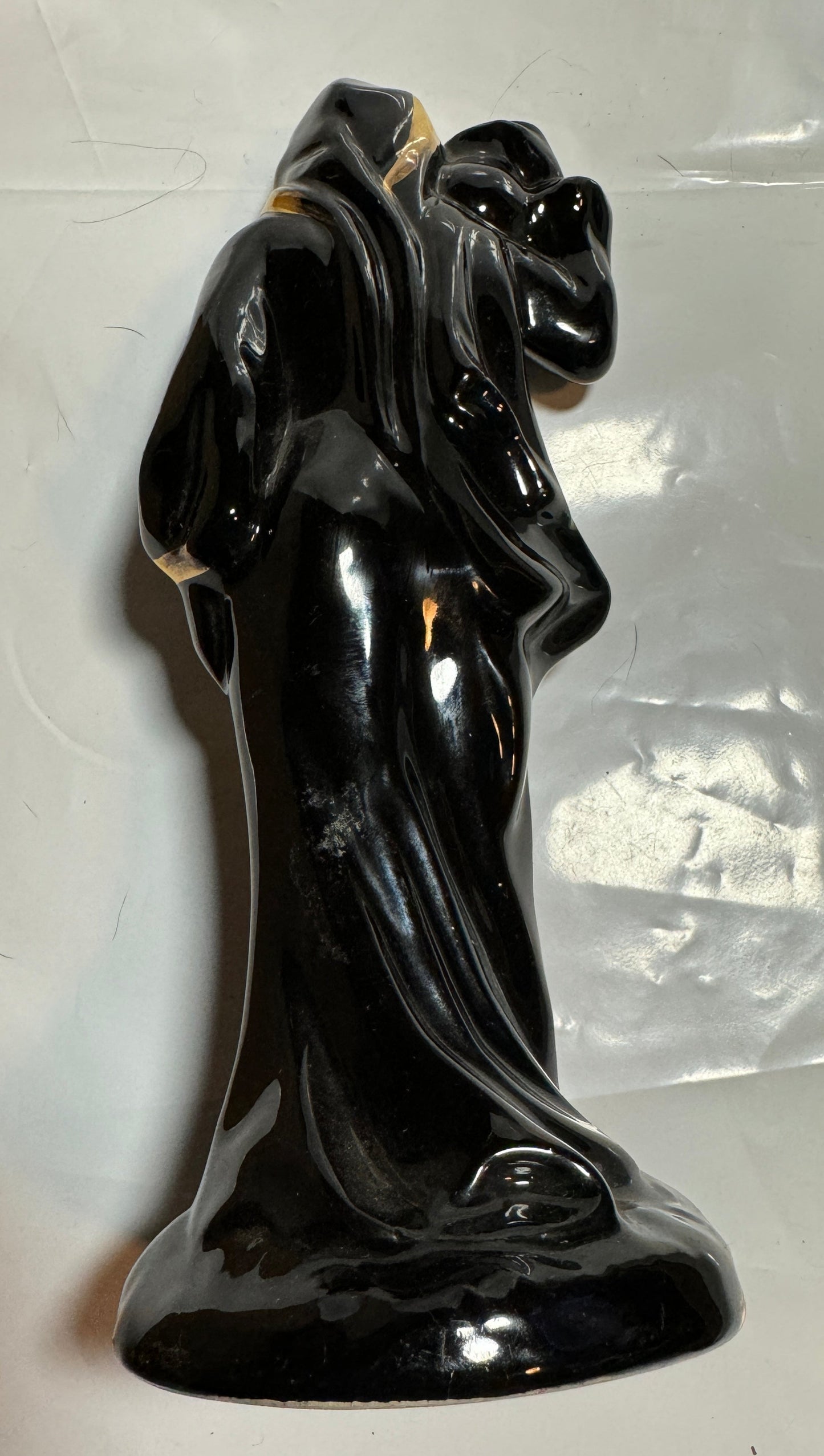 Beautiful Woman w/Urn Black Glaze & Gold Accents Ceramic - Vintage