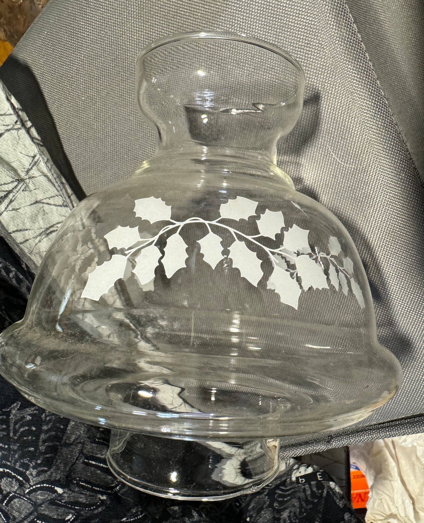 Hurricane Lamp Shade with White Holly Leaves 6 1/2 In Tall 3” Fitter