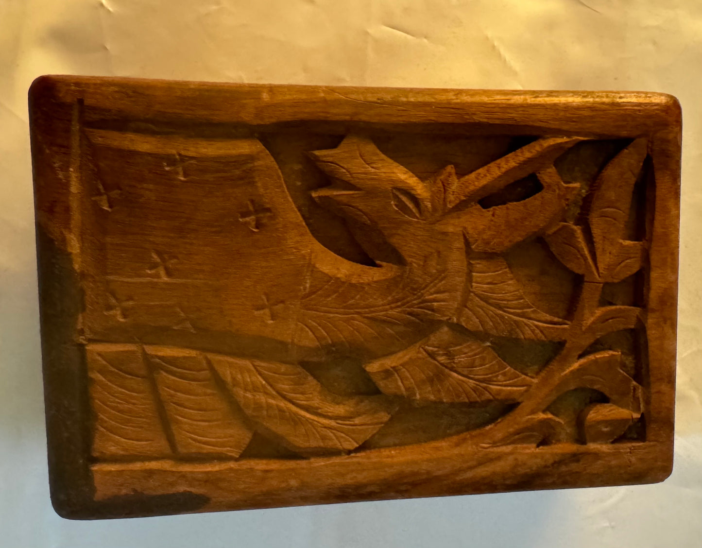 Beautifully Carved Unicorn and flowers - Wooden Box