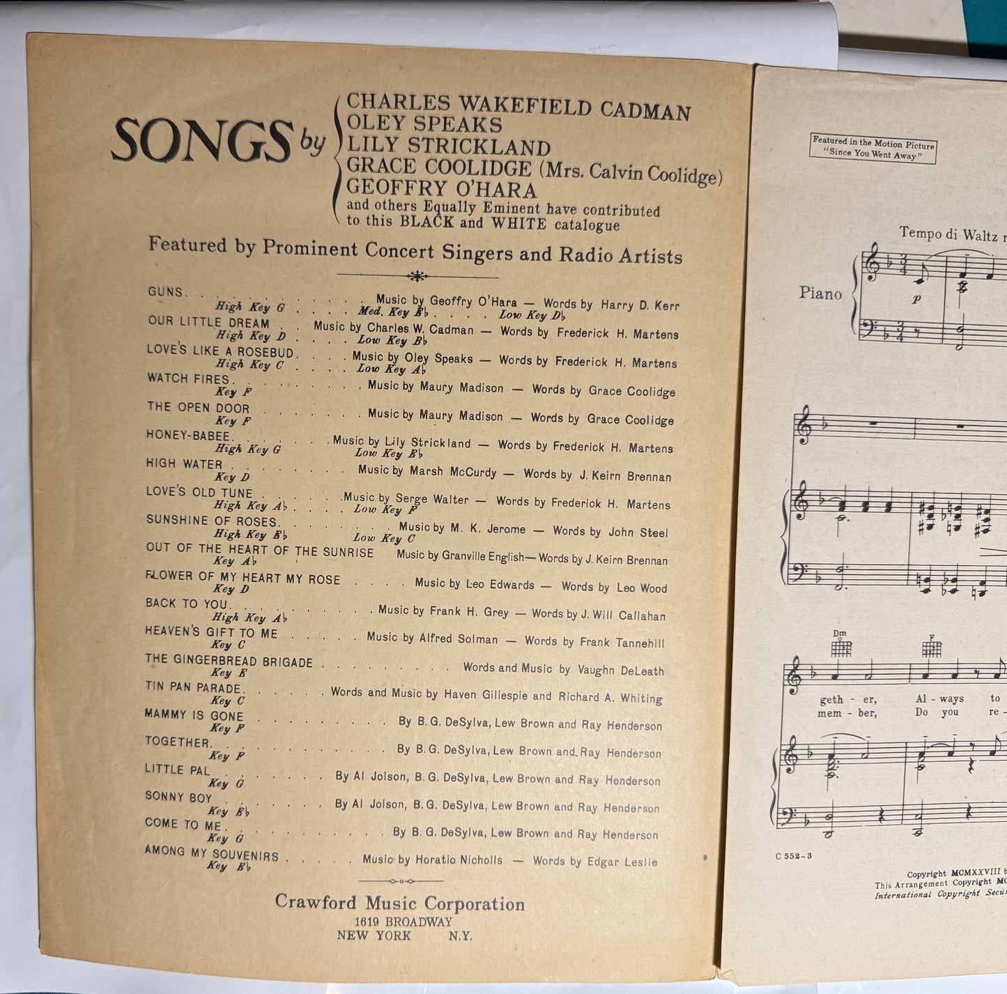 Together From Movie Since You Went Away Sheet Music 1944 Vintage
