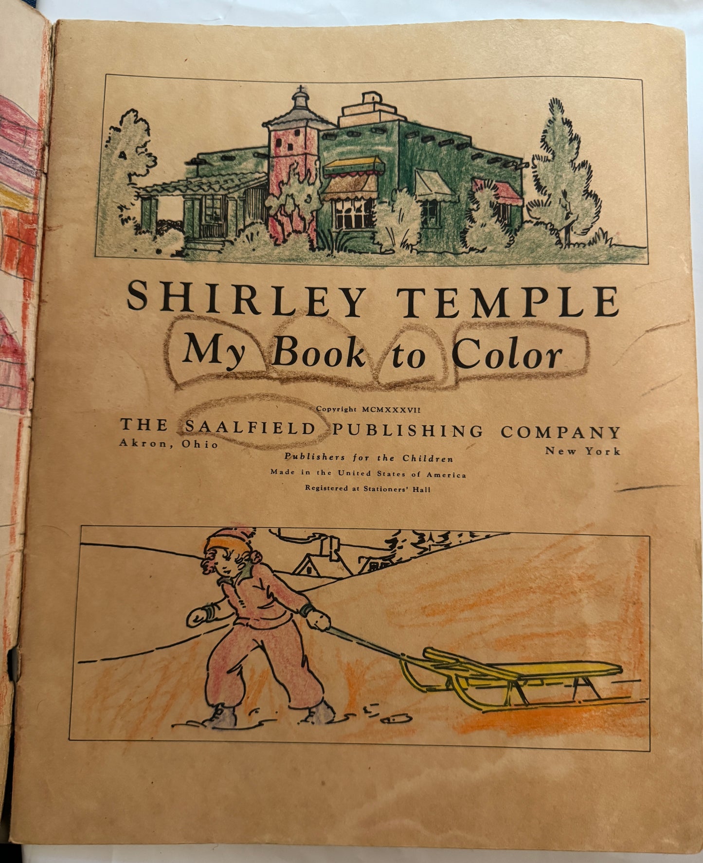 Shirley Temple Coloring Book My Book To Color 1937 Vintage