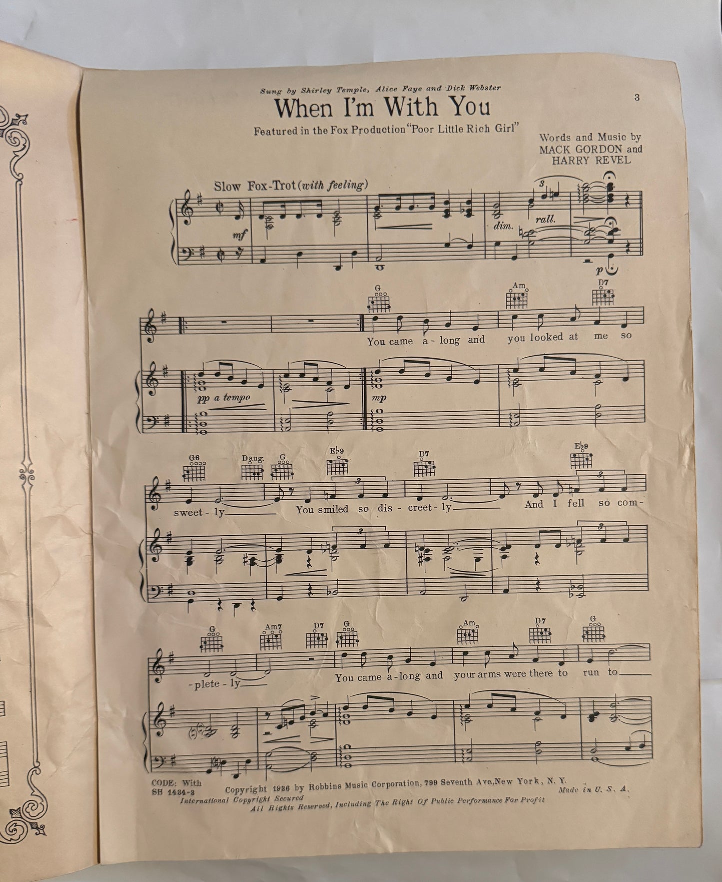 Shirley Temple Sheet Music "When I’m With You" From Poor Little Rich Girl 1936