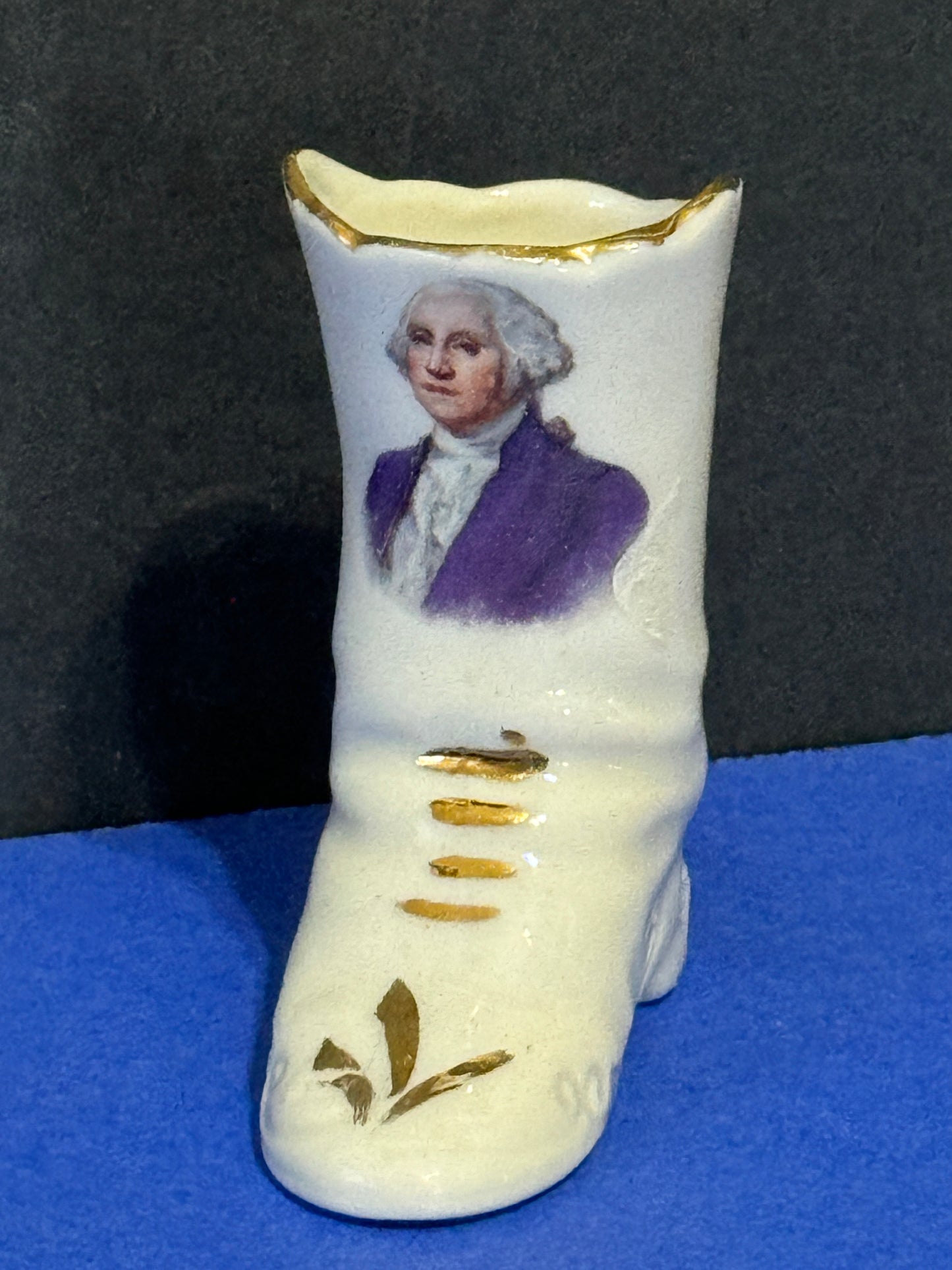 George Washington Porcelain Boot Souvenir - Gilded 3” Tall - VINTAGE