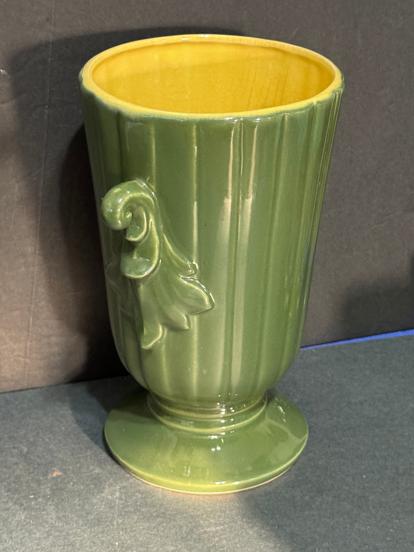 Green outside Yellow inside Red Wing Vase #1362 - Vintage