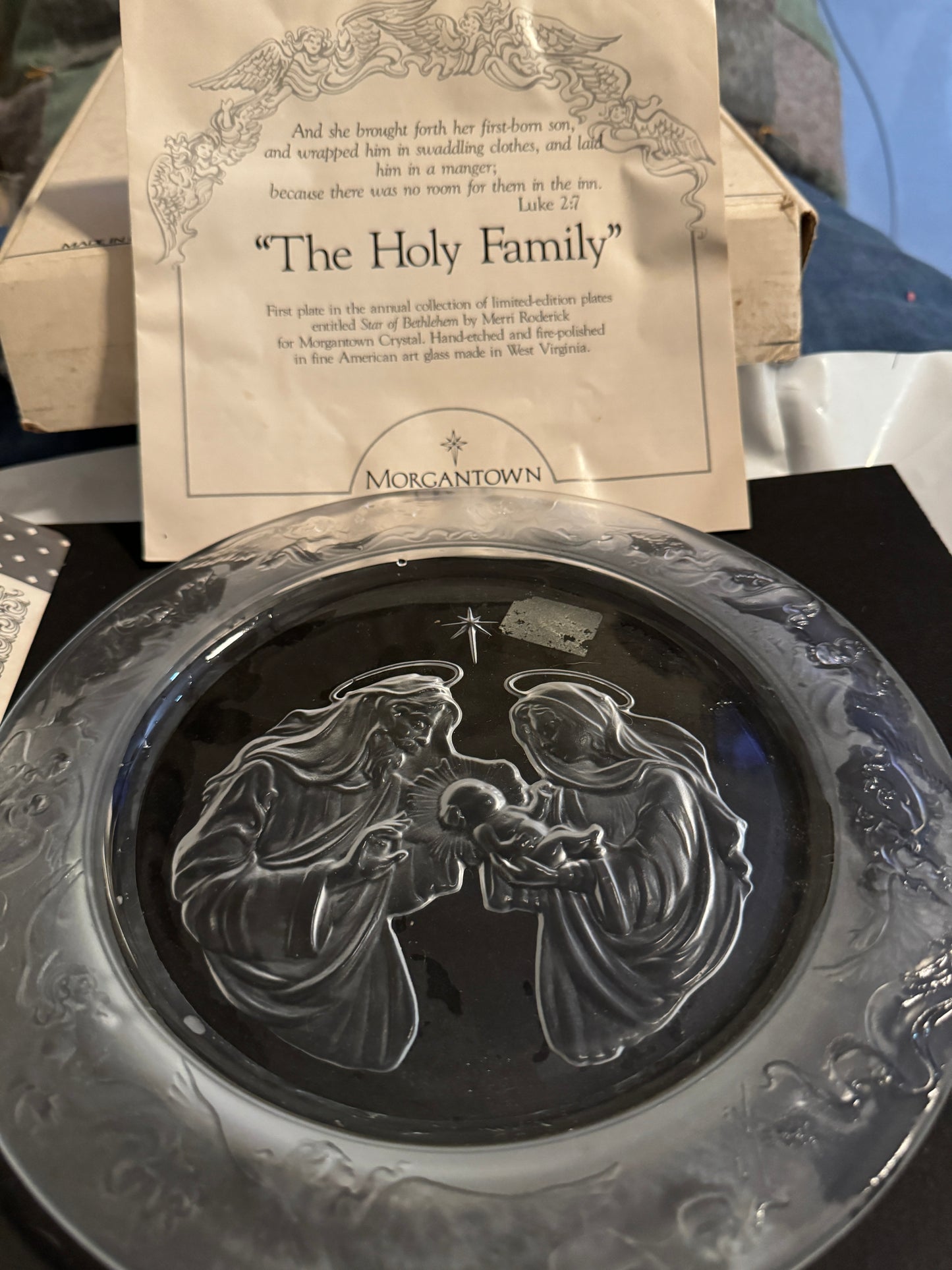 Morgantown Glass Crystal Plate "Holy Family" Nativity Scene, COA 1988 Issue