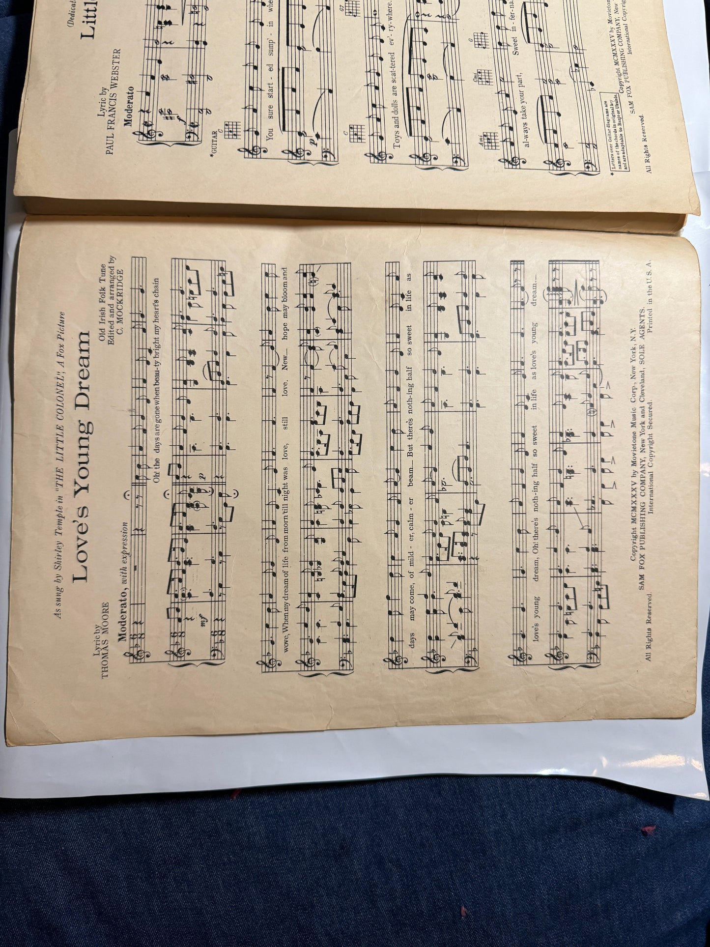 Little Colonel Piano Sheet Music Shirley Temple + Love's Young Dream 1935