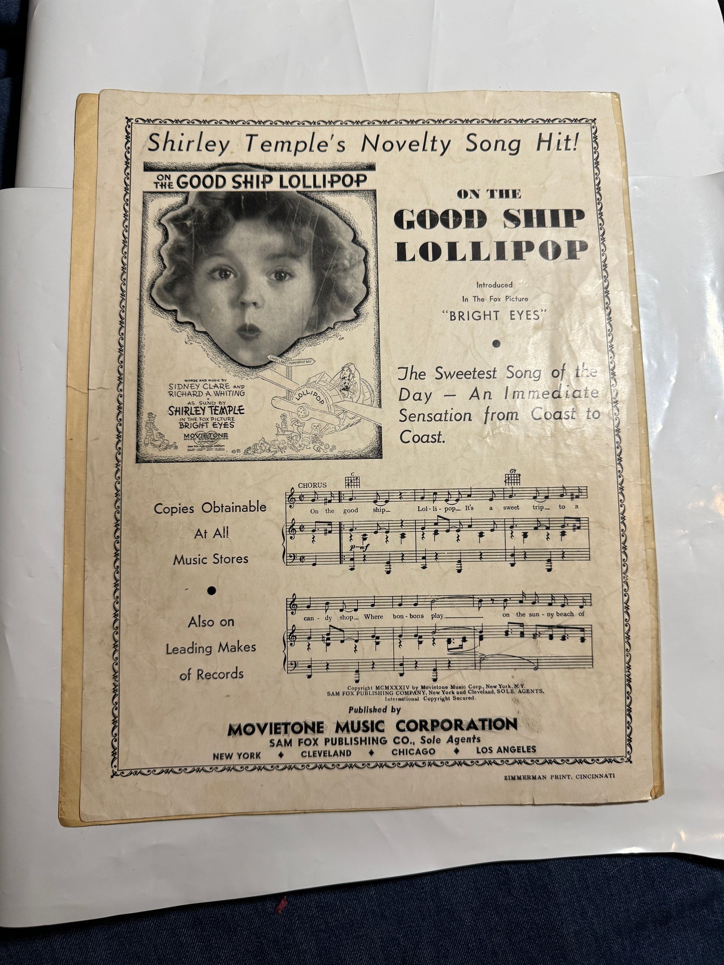 Little Colonel Piano Sheet Music Shirley Temple + Love's Young Dream 1935