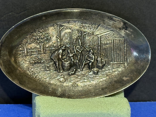 Dutch Zilpa Silver Plated Tray Repousse Figural Barn Scene - VINTAGE