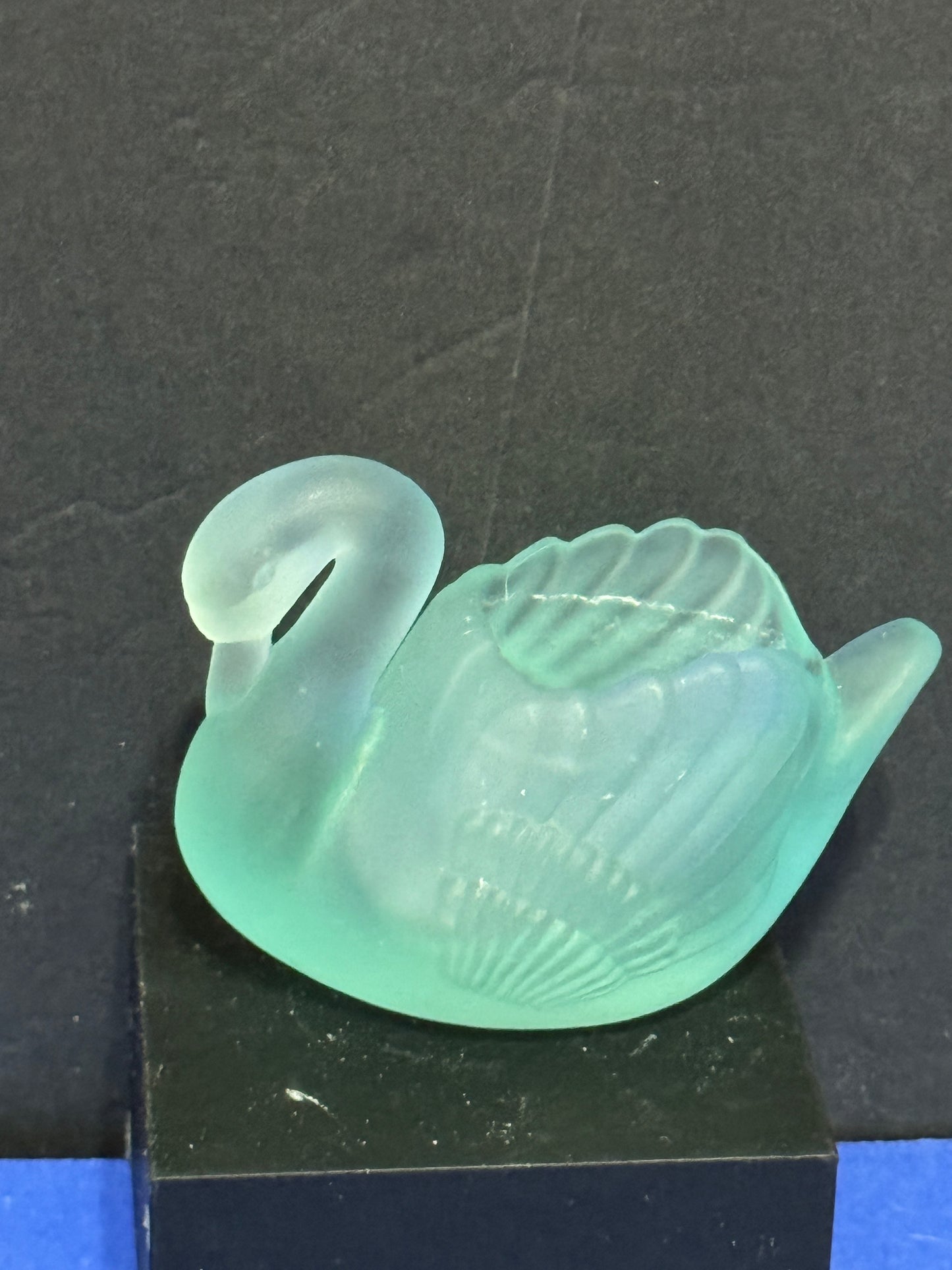 Frosted Green Glass Swan Trinket Dish VINTAGE