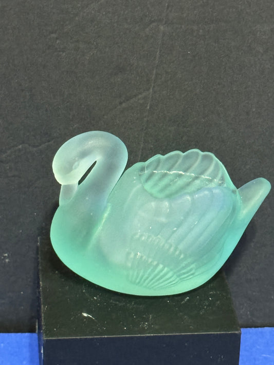 Frosted Green Glass Swan Trinket Dish VINTAGE