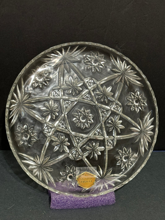 Star of David Heavy Crystal Round Serving Platter Anchor Hocking VINTAGE