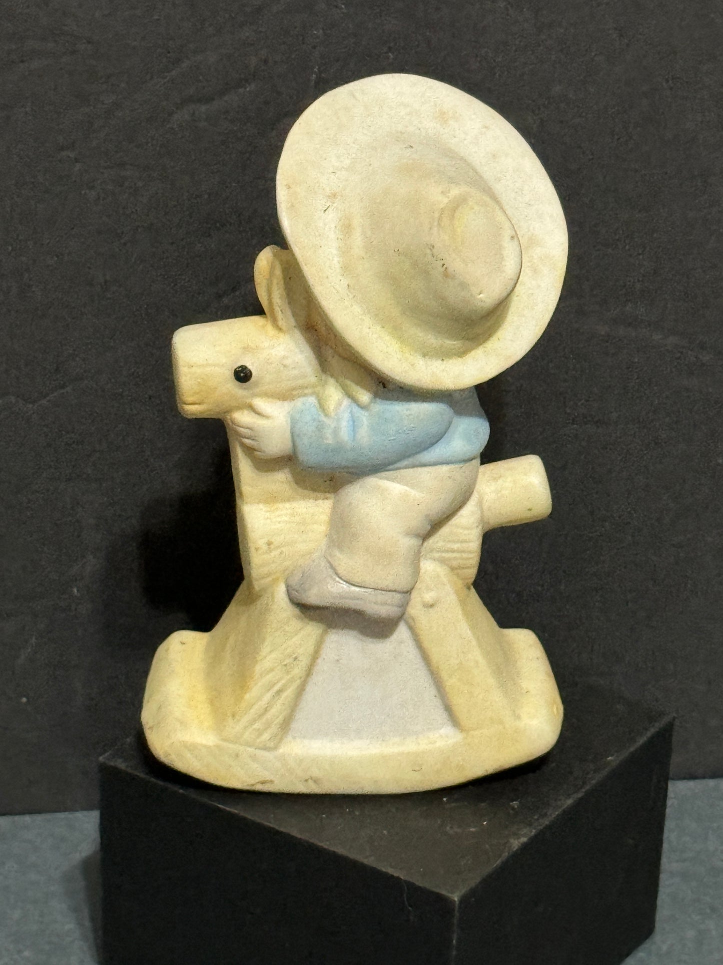 Little Boy Riding a Rocking Horse Ceramic Homeco 1990s Vintage