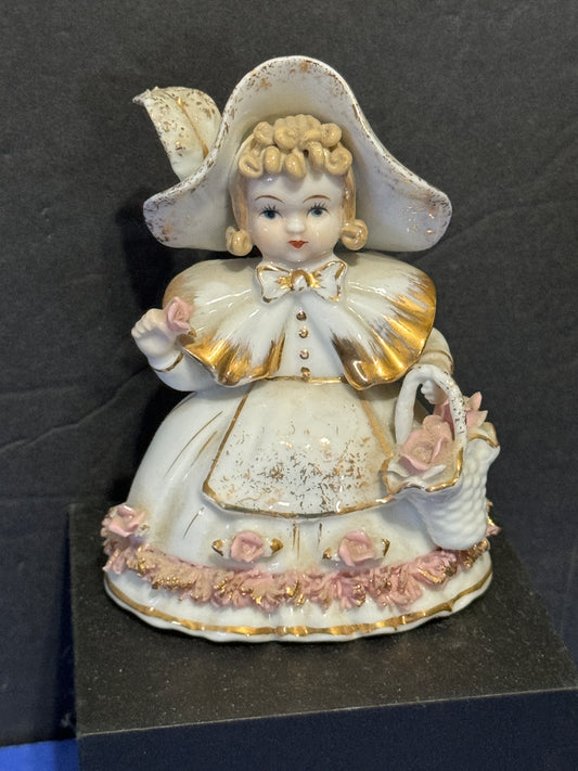 LEFTON China Hand-Painted Porcelain. 1960’s GIrl Holding Basket Flowers Vintage
