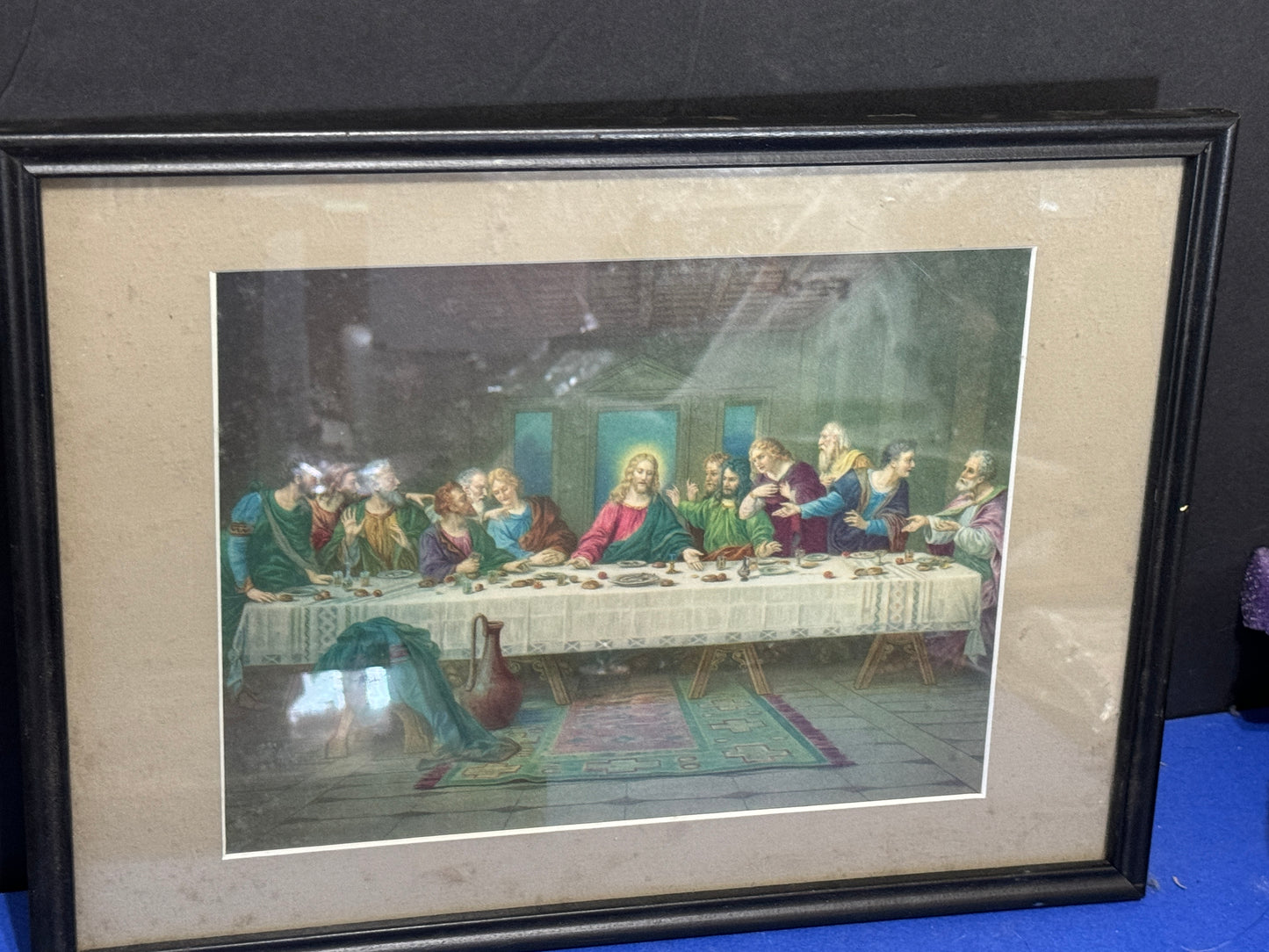 Last Supper Jesus and Disciples Framed Christianity 1950s - Vintage