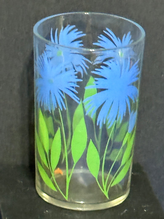 Juice Glass - Blue Starburst Flowers - VINTAGE