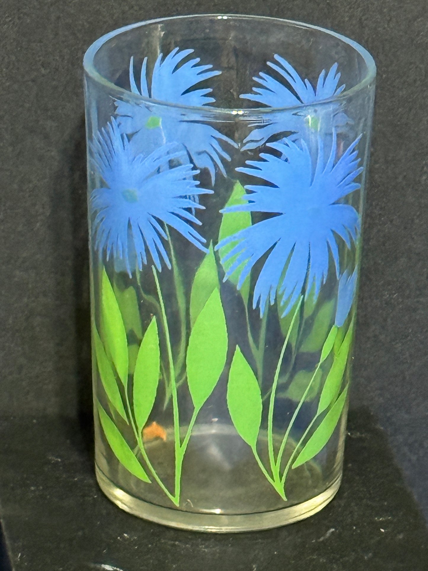 Juice Glass - Blue Starburst Flowers - VINTAGE