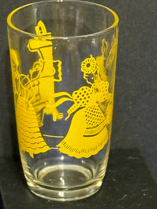 Juice Glass - Yellow Victorian Ladies - VINTAGE