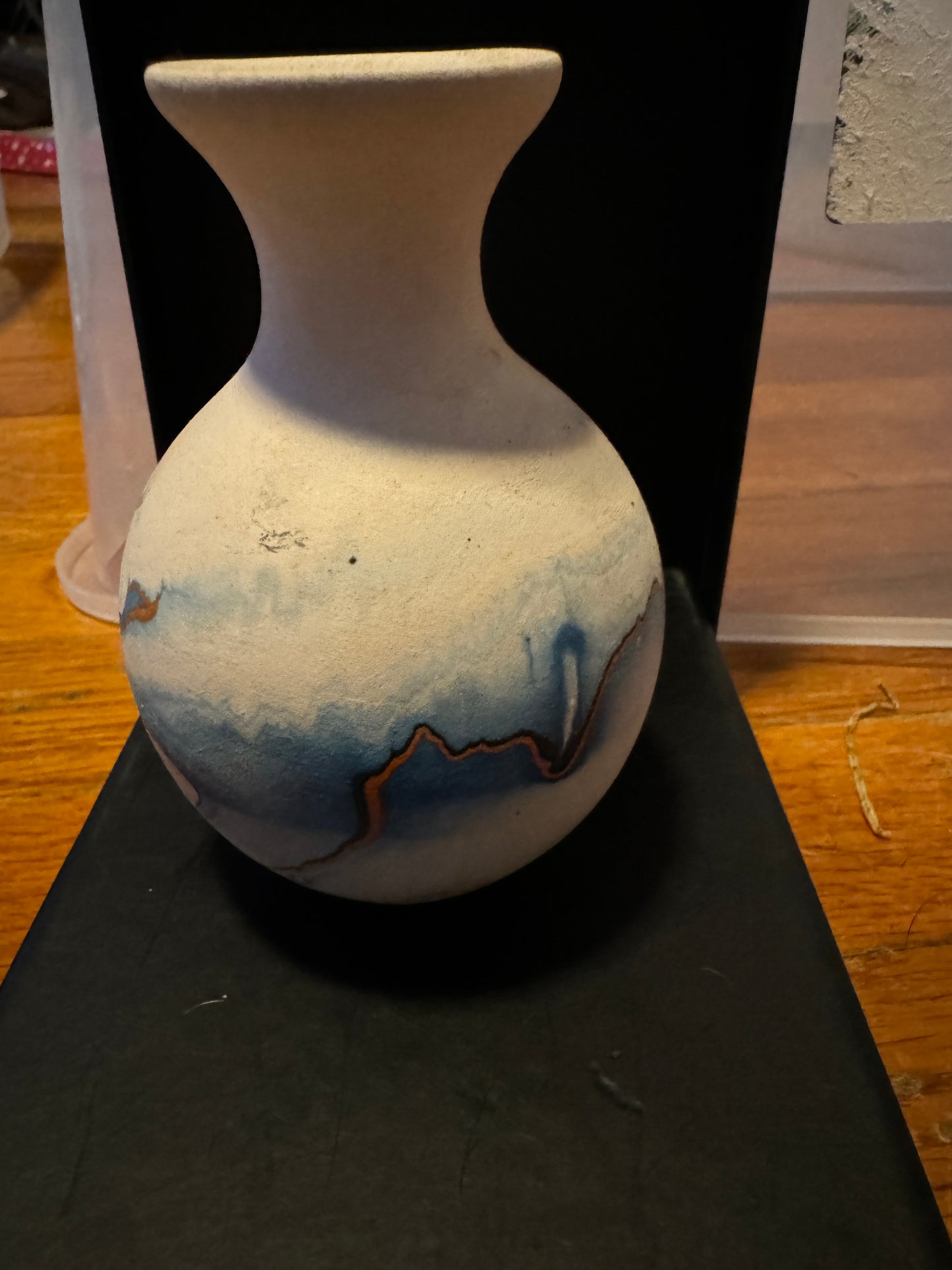 Hand Painted Blue and White Bud Vase Nemadj Indian River Pottery