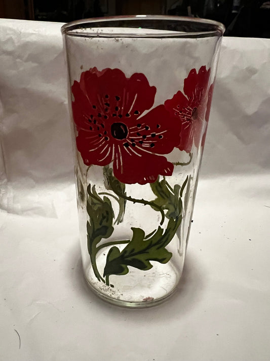 Peanut Butter Glass RED POPPY FLOWERS Vintage