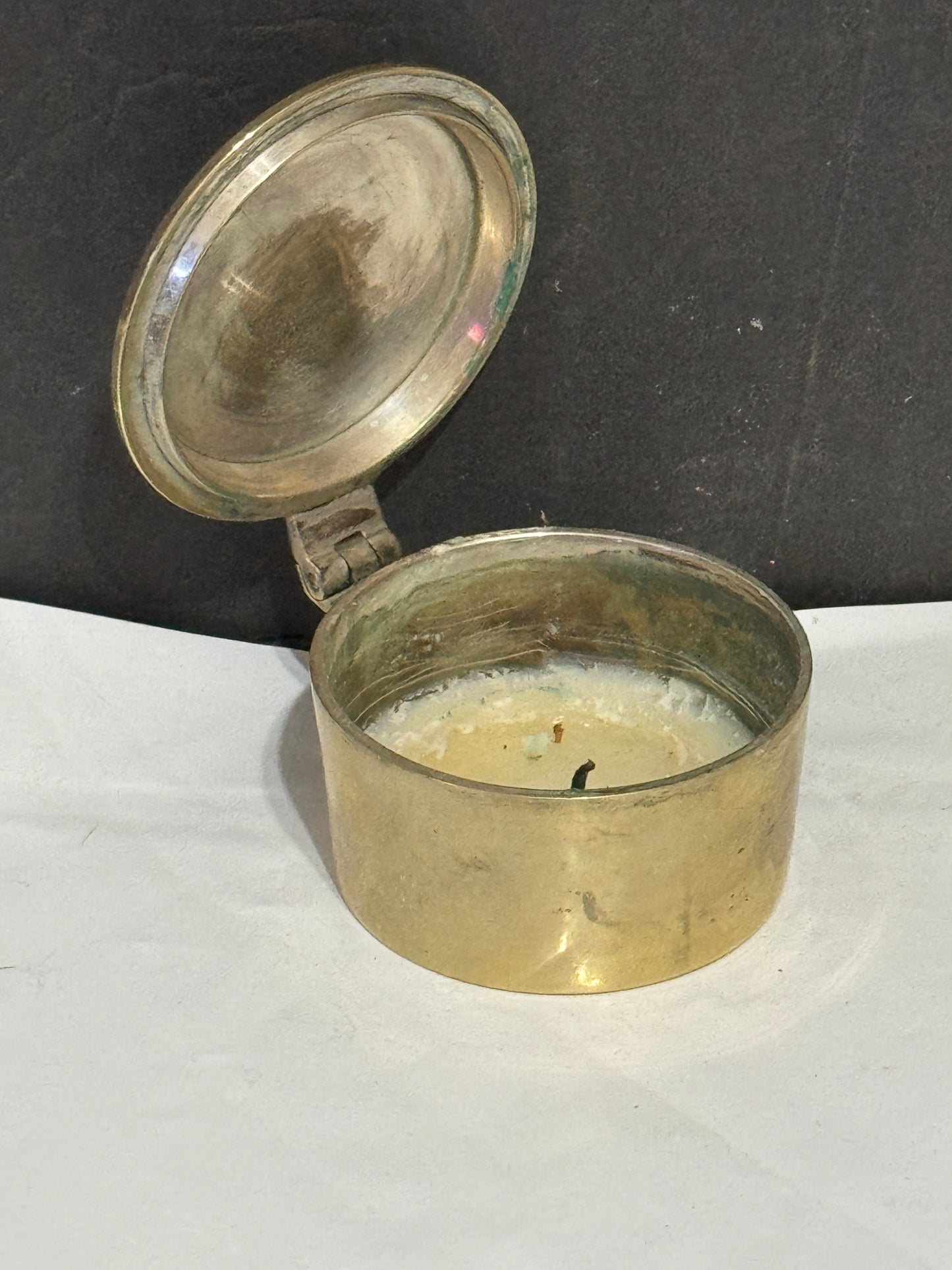 Round Bronze Trinket Box with Lid - VINTAGE