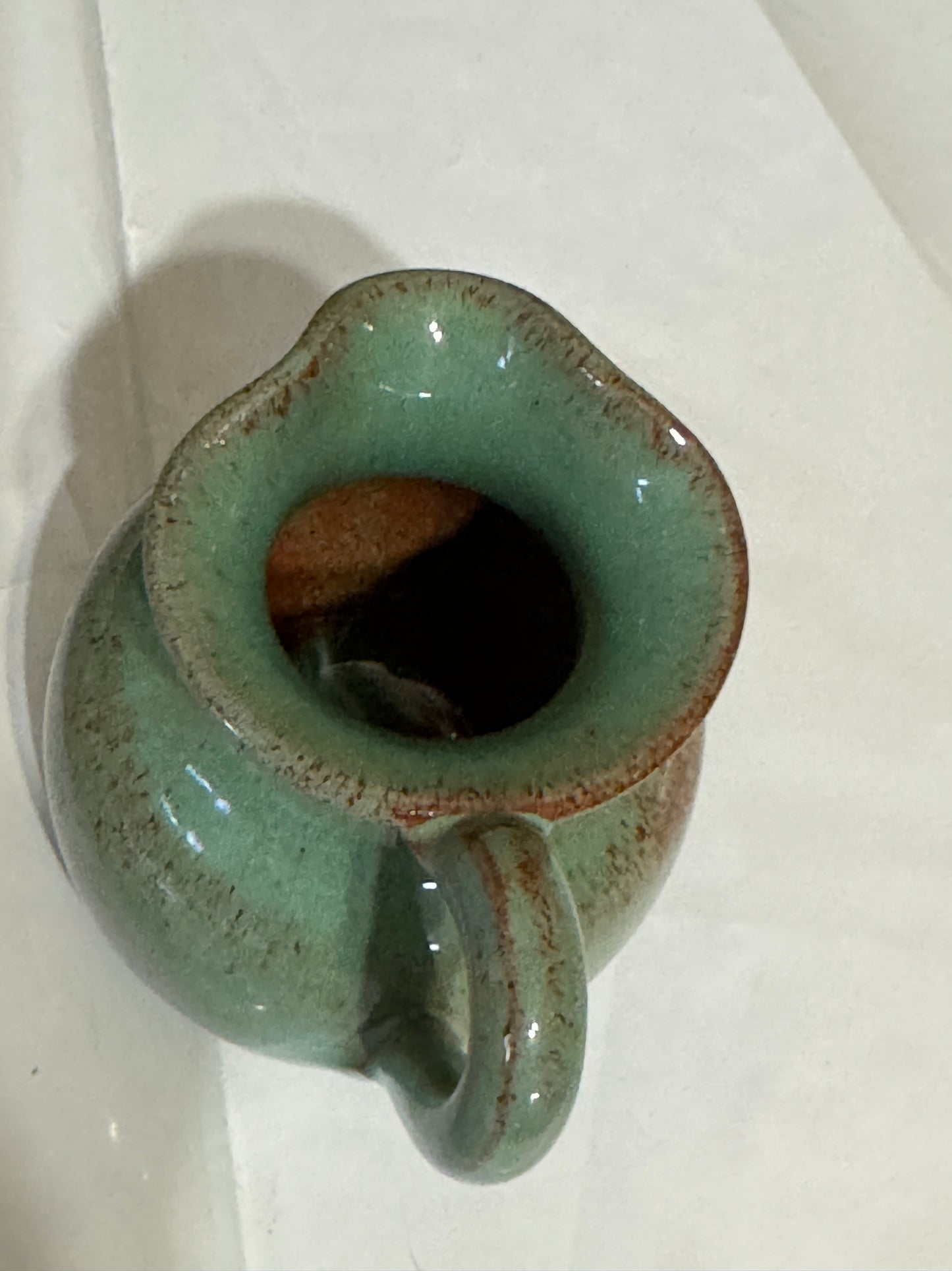 Handmade Small Pitcher Stoneware Green Vintage