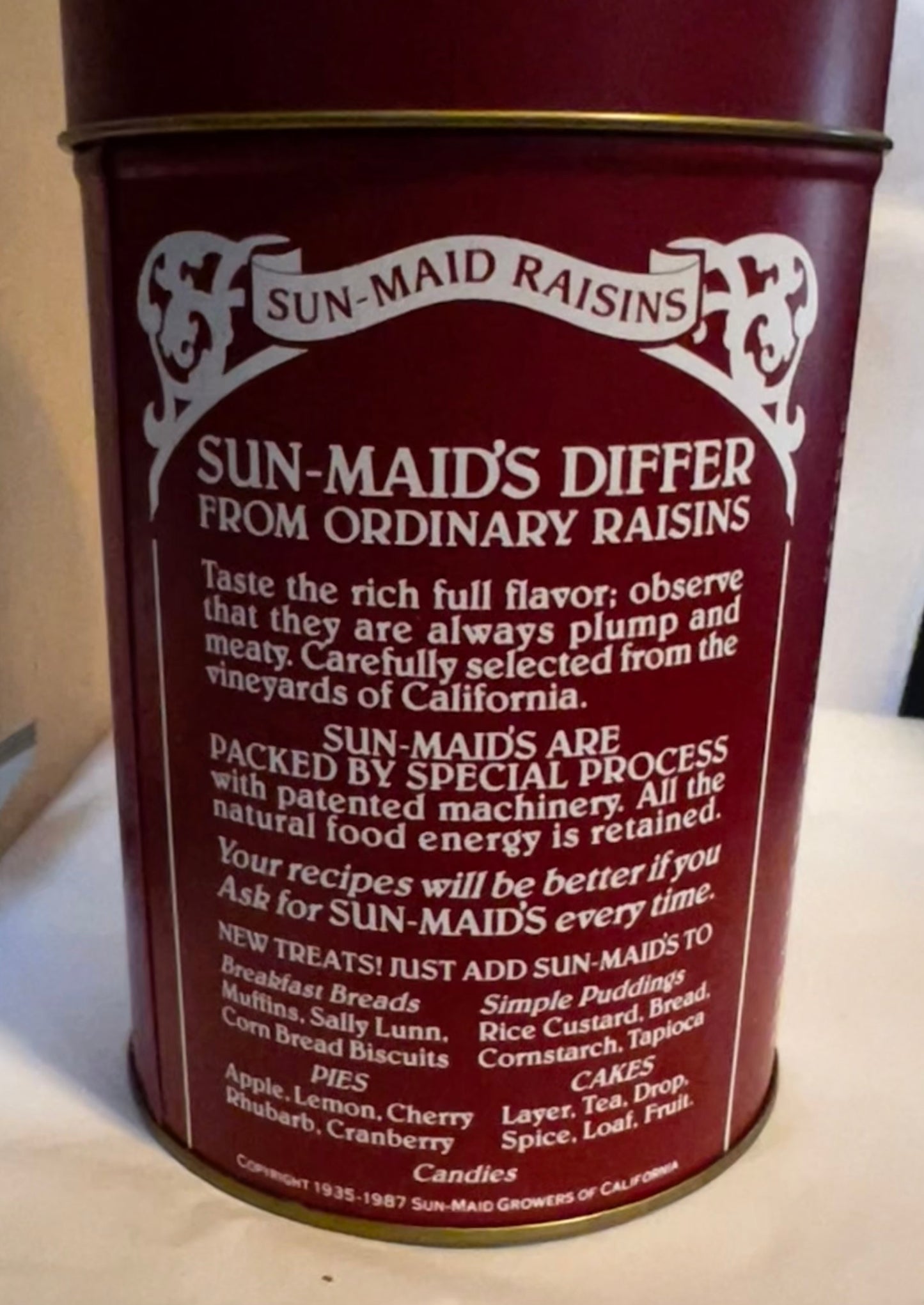 Sun-Maid Raisins Collectible Metal Vintage Tin Red Recipe