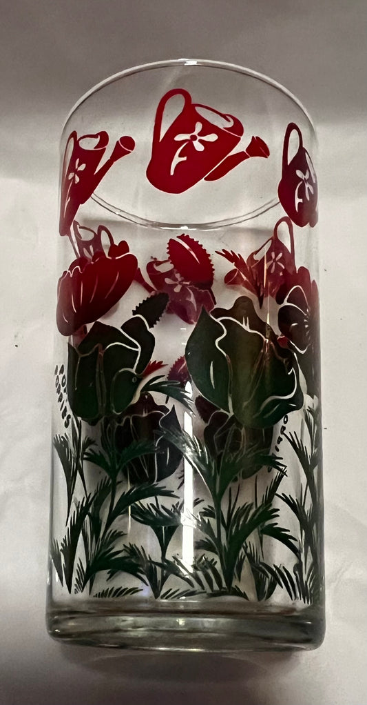 Peanut Butter Glass "Watering Cans & Flowers" Vintage