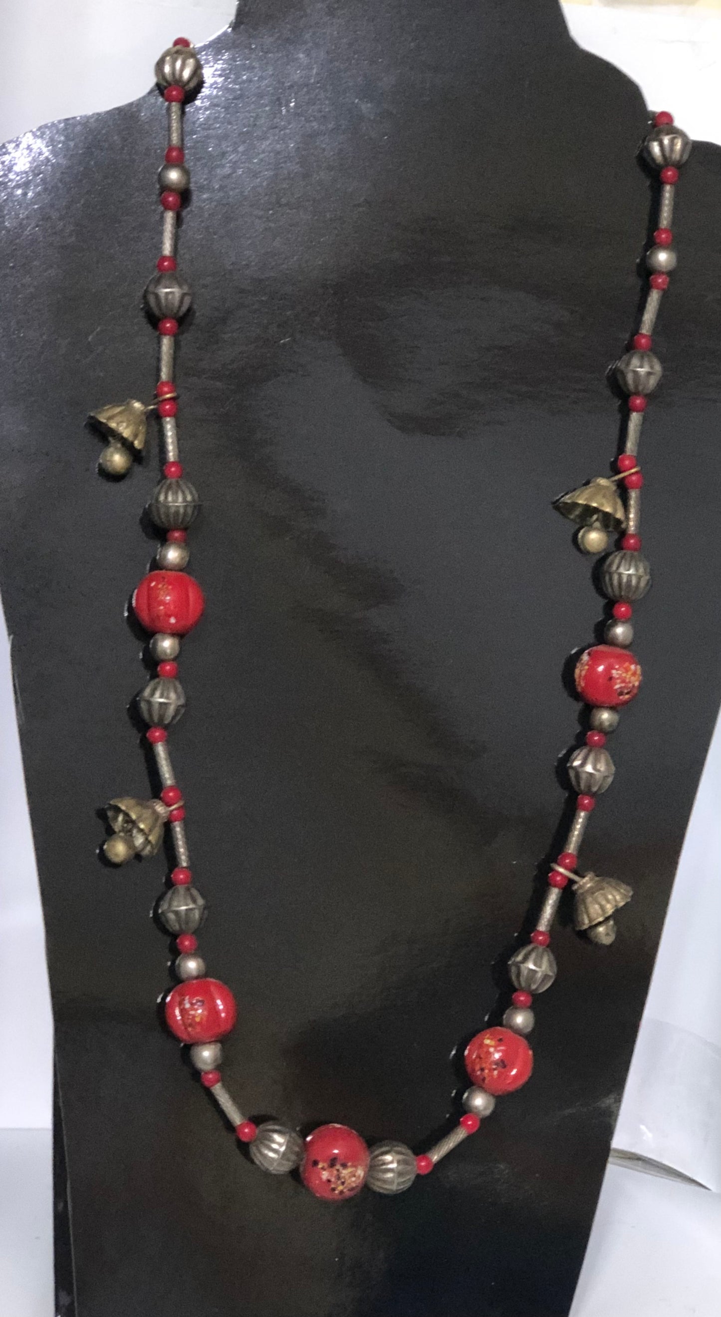 Unique Vintage Coral Beads, Silver and Brace Necklace