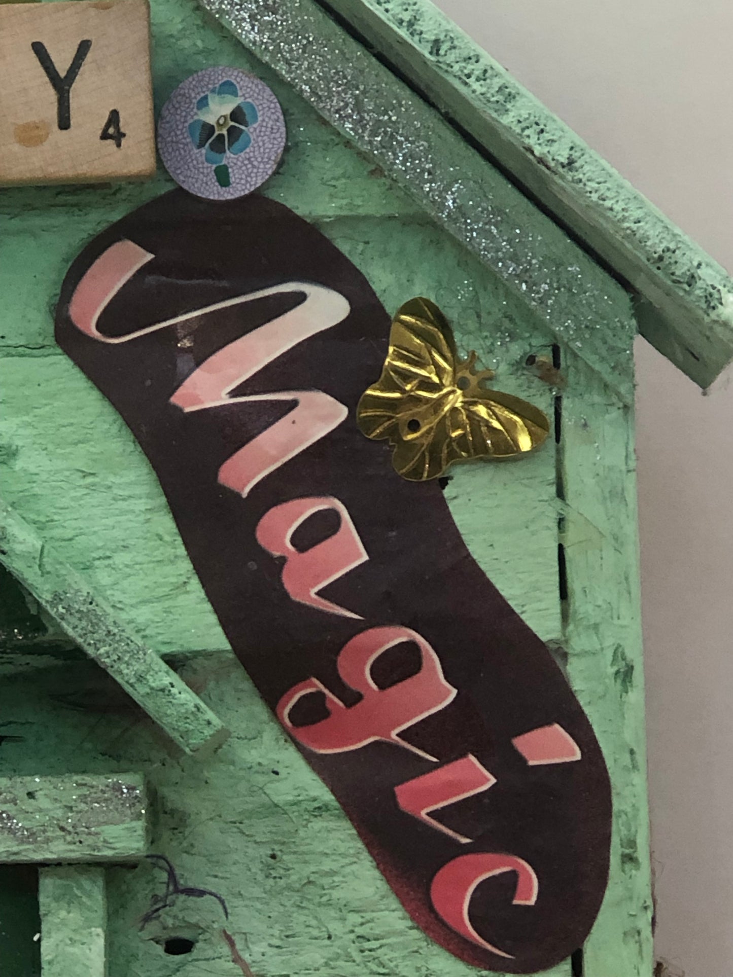 Fairy Door Green Glitter!!! Handmade
