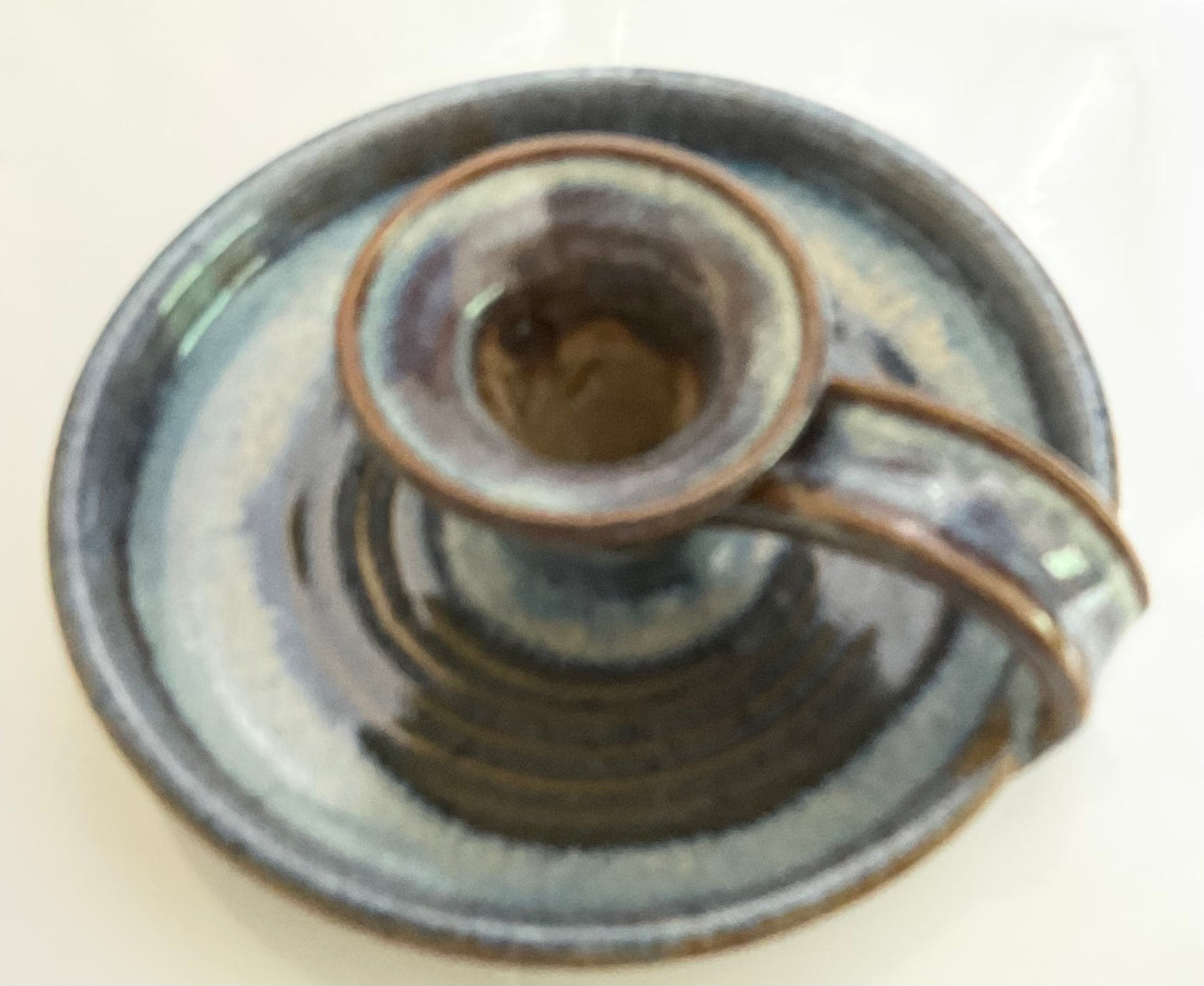 Handmade Ceramic Candle Holder with Handle 2 Toned