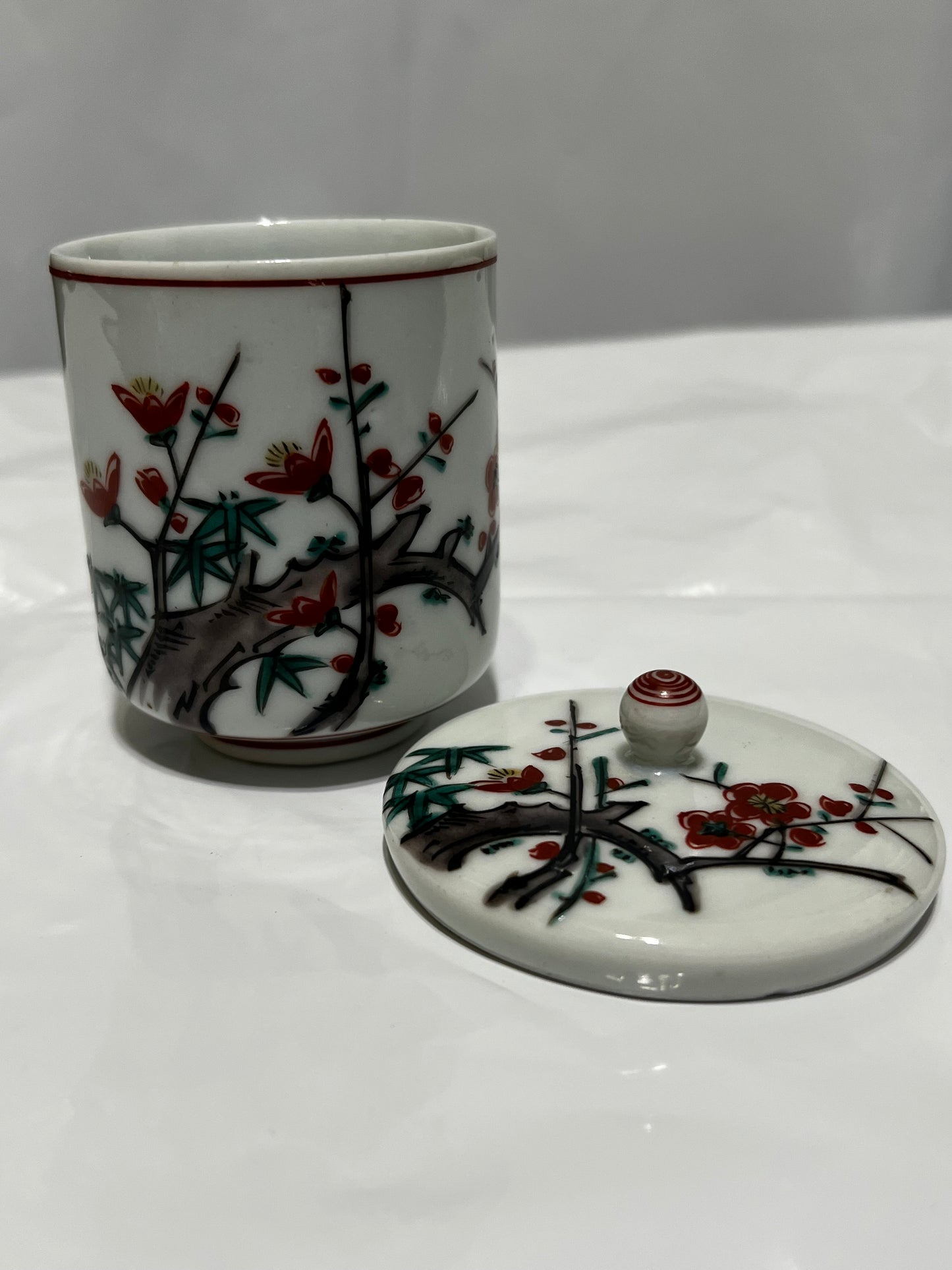 Oriental Porcelain Cherry Blossoms Covered Cup Vintage