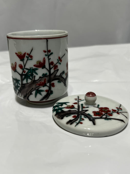 Oriental Porcelain Cherry Blossoms Covered Cup Vintage
