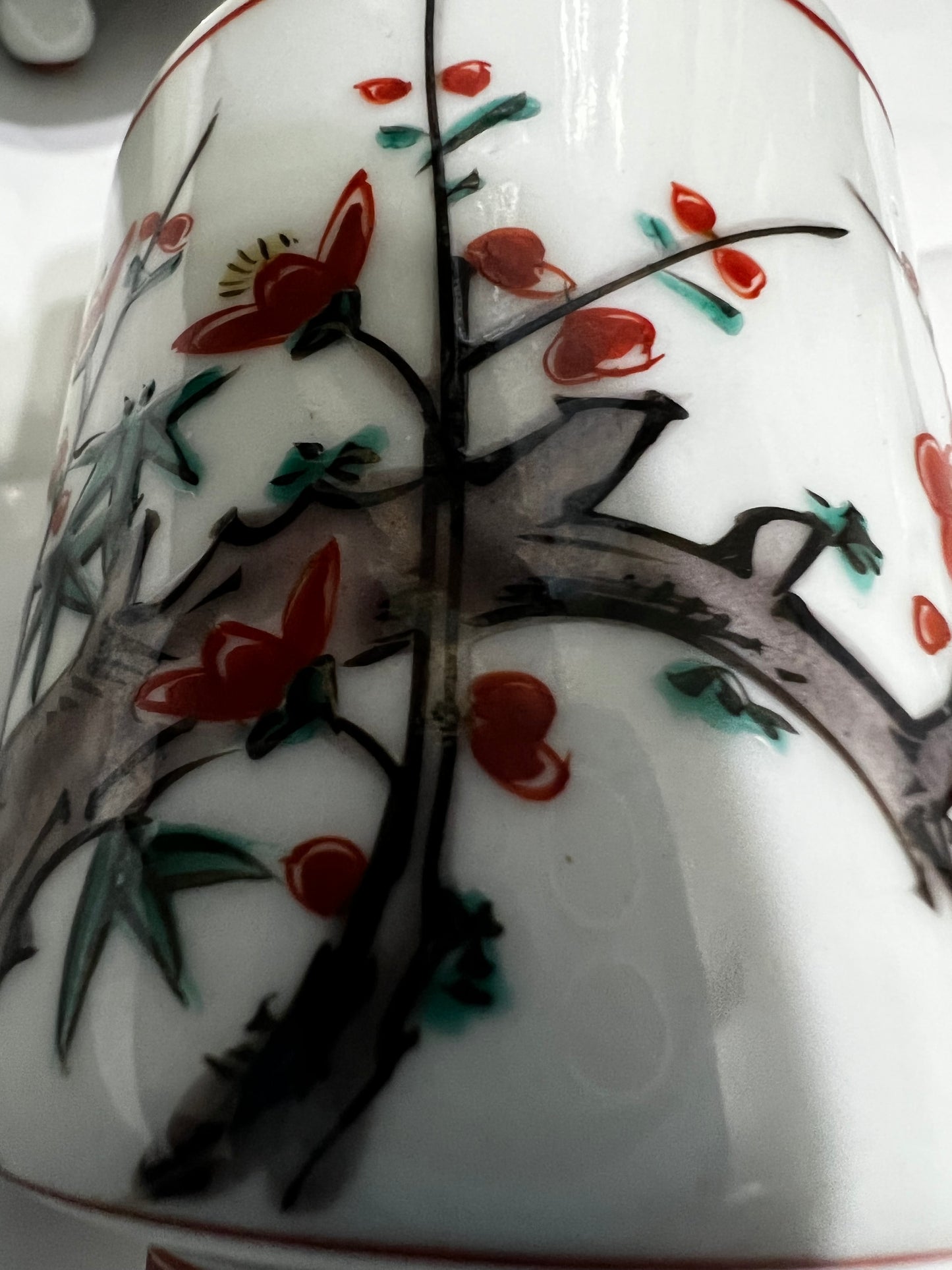 Oriental Porcelain Cherry Blossoms Covered Cup Vintage