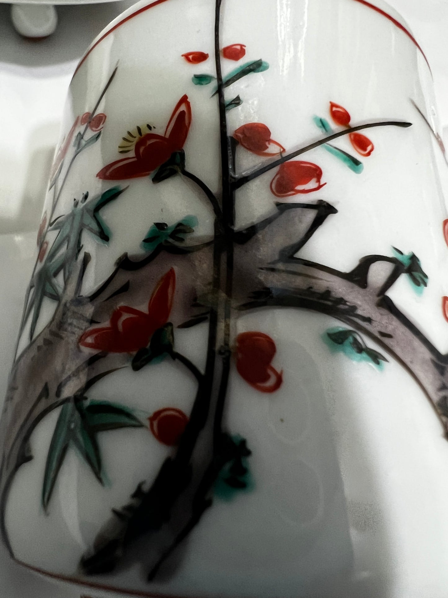 Oriental Porcelain Cherry Blossoms Covered Cup Vintage